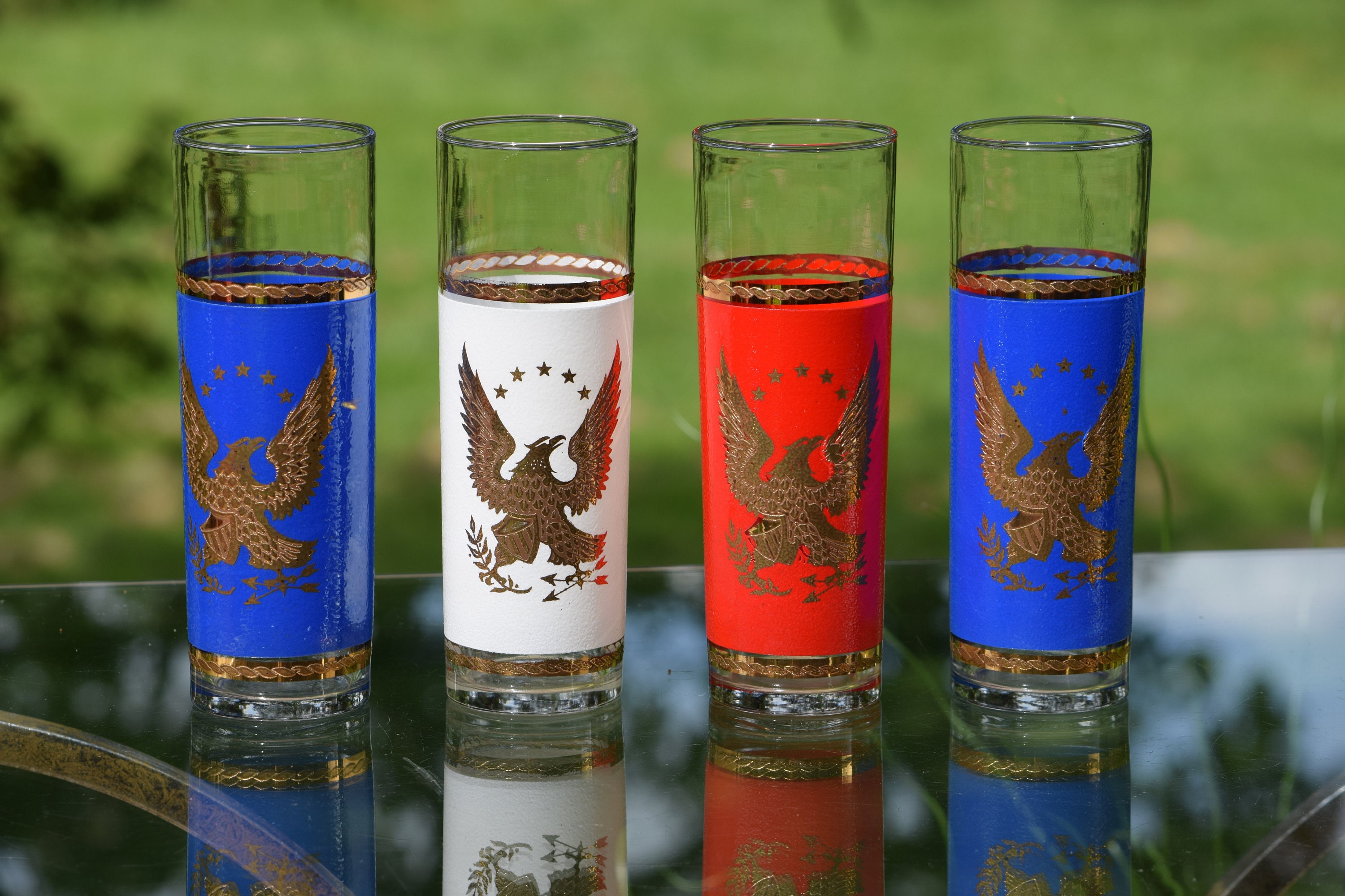 Summer Cocktail Highball Glasses with Beach Ball Design in Red and White,  1930s For Sale at 1stDibs