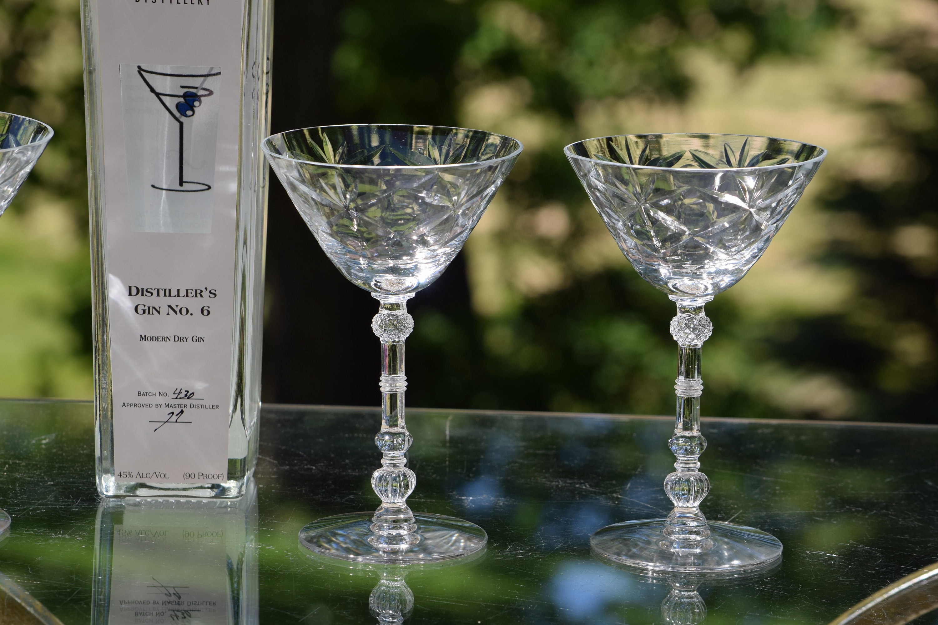4 Vintage Etched CRYSTAL Cocktail Glasses, Vintage Crystal Martini