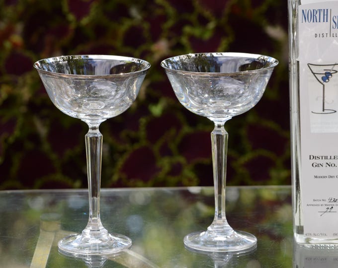 Vintage Mikasa Crystal Cocktail Glasses: Platinum Rim Champagne Glass, 1980s