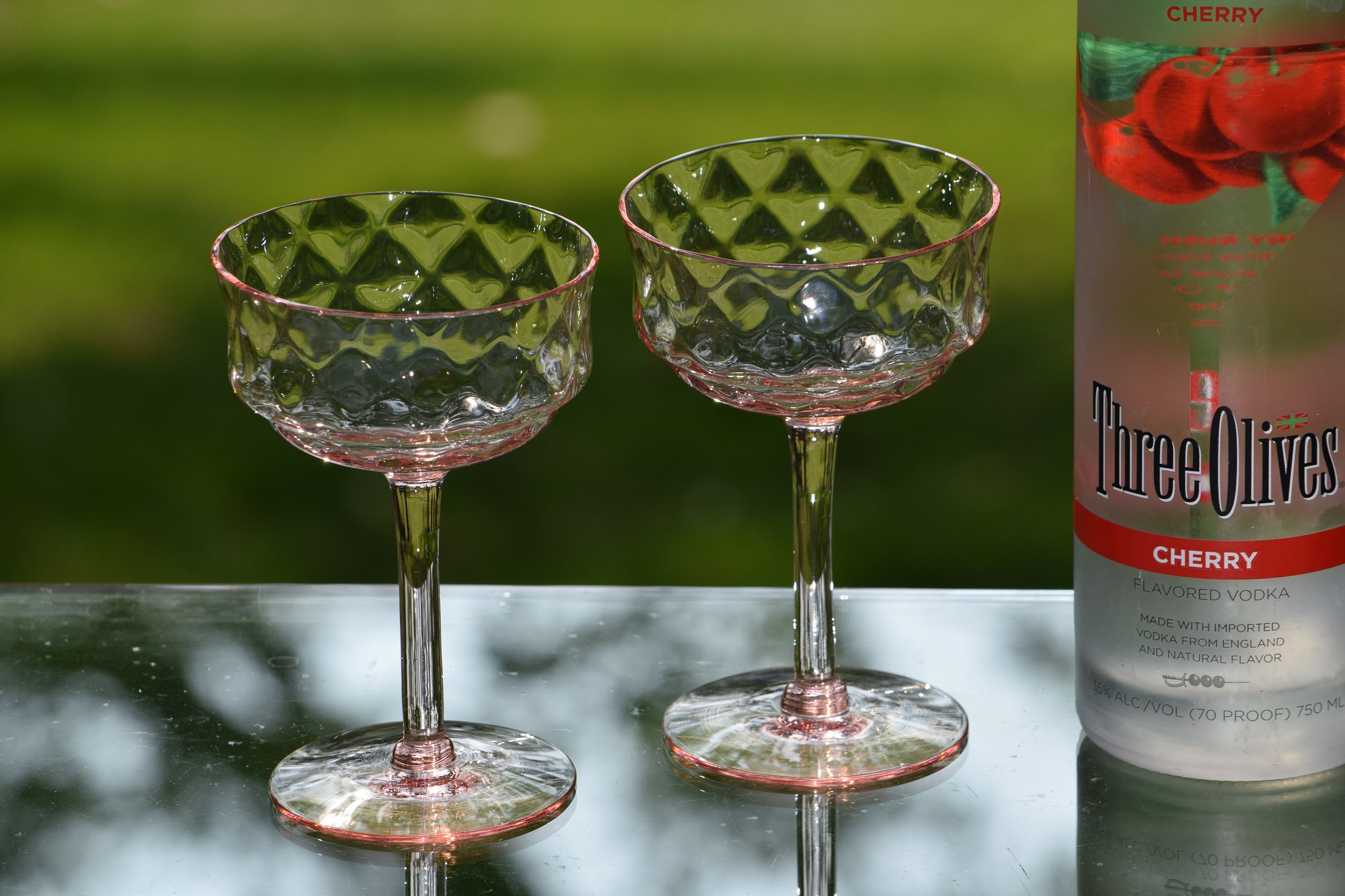 Vintage PINK DIAMOND OPTIC Champagne Coupe Cocktail Martini Glasses