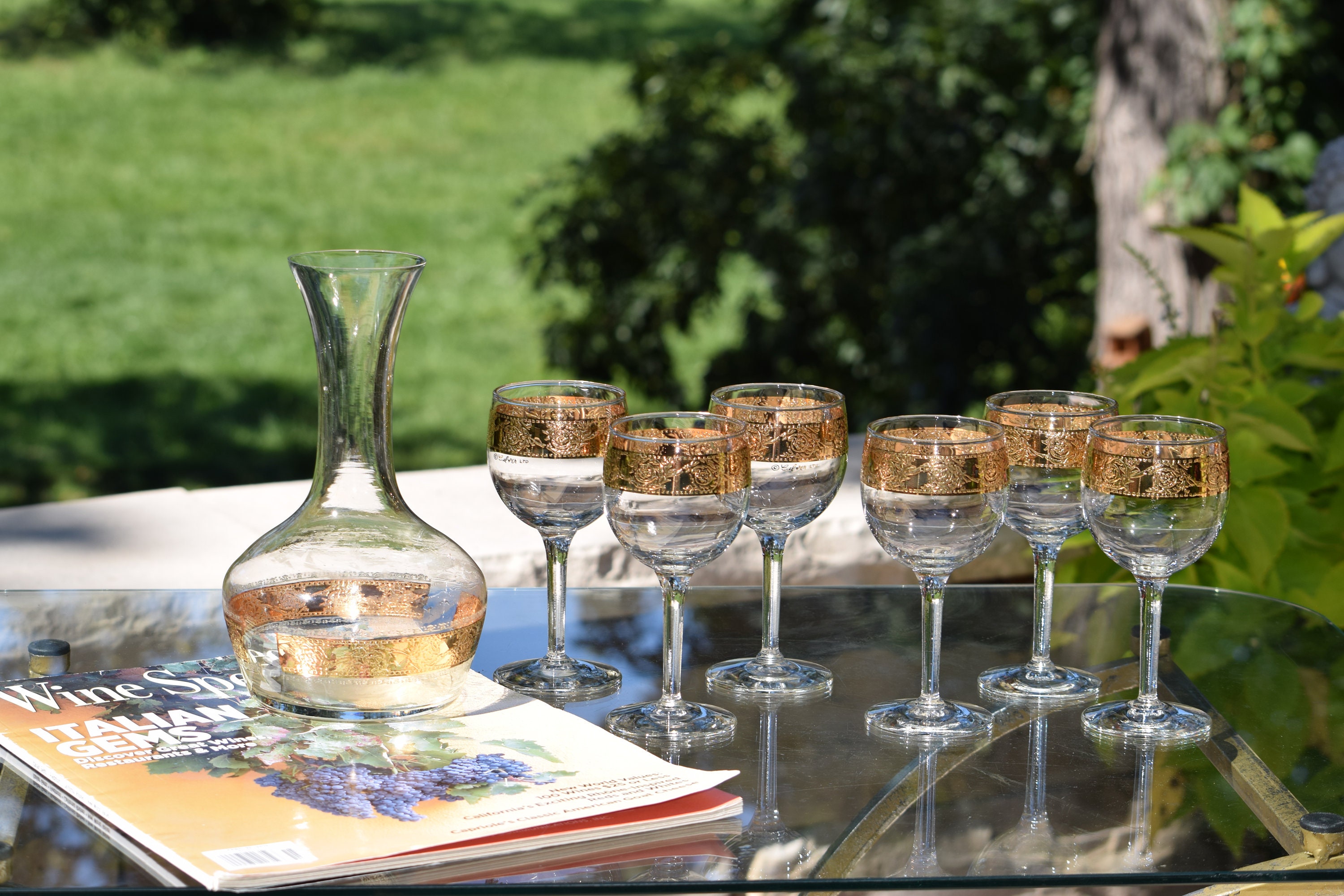 Vintage CULVER Decanter with 6 Wine Glasses, Culver, Tyrol, c 1950's