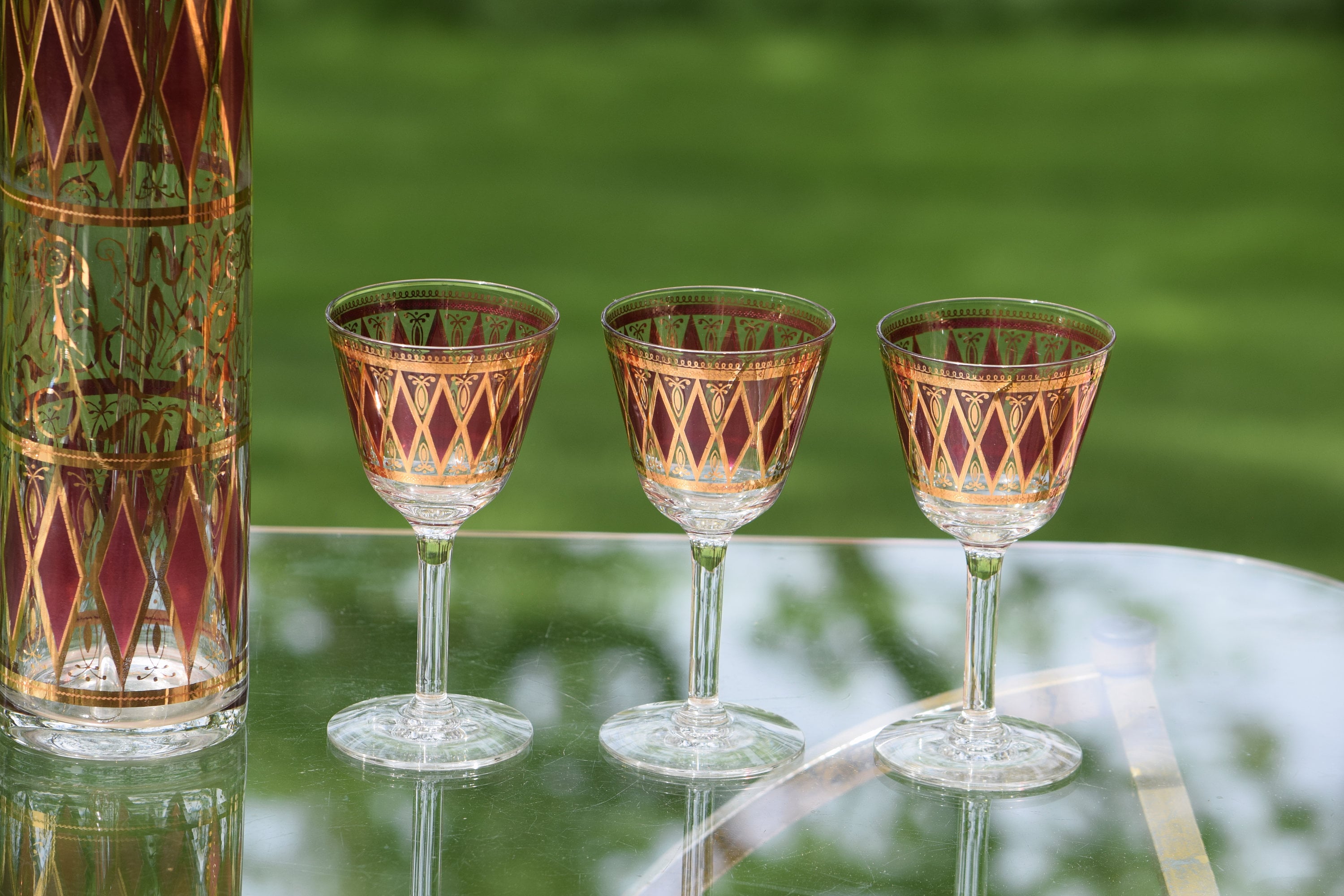 Vintage West Virginia Glass Fruit Cocktail Pitcher Set