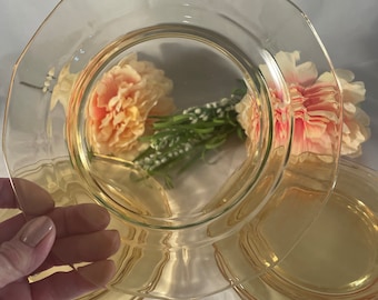 GARDEN PARTY! 4 Vintage Yellow Glass Plates, 1950's, Yellow Glass Salad Plates ~ Olive and Cheese Appetizer Plates, Cocktail Dinner Party