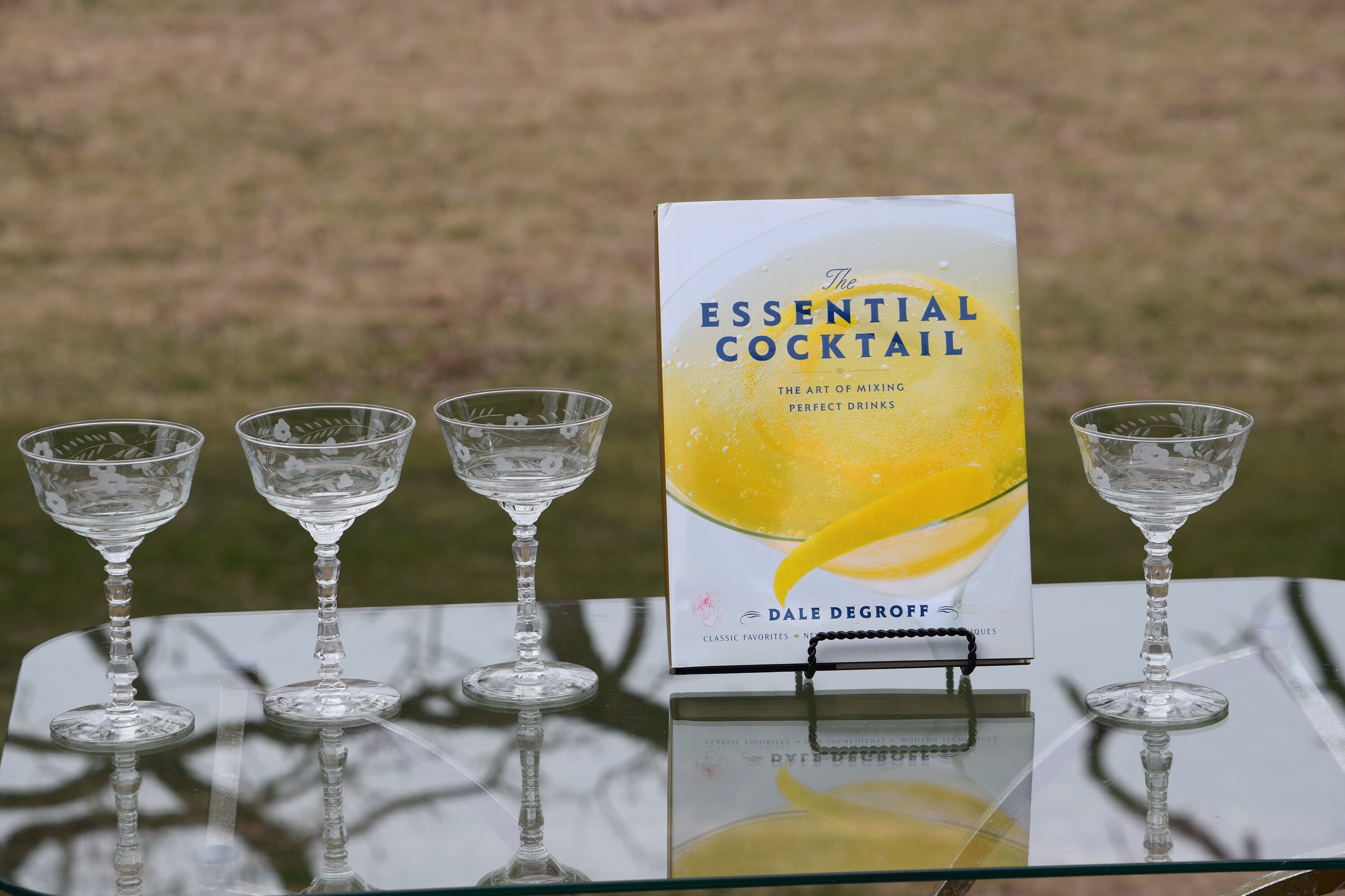 Vintage Etched Cocktail Martini Glasses Set of 4, Rock Sharpe, Halifax