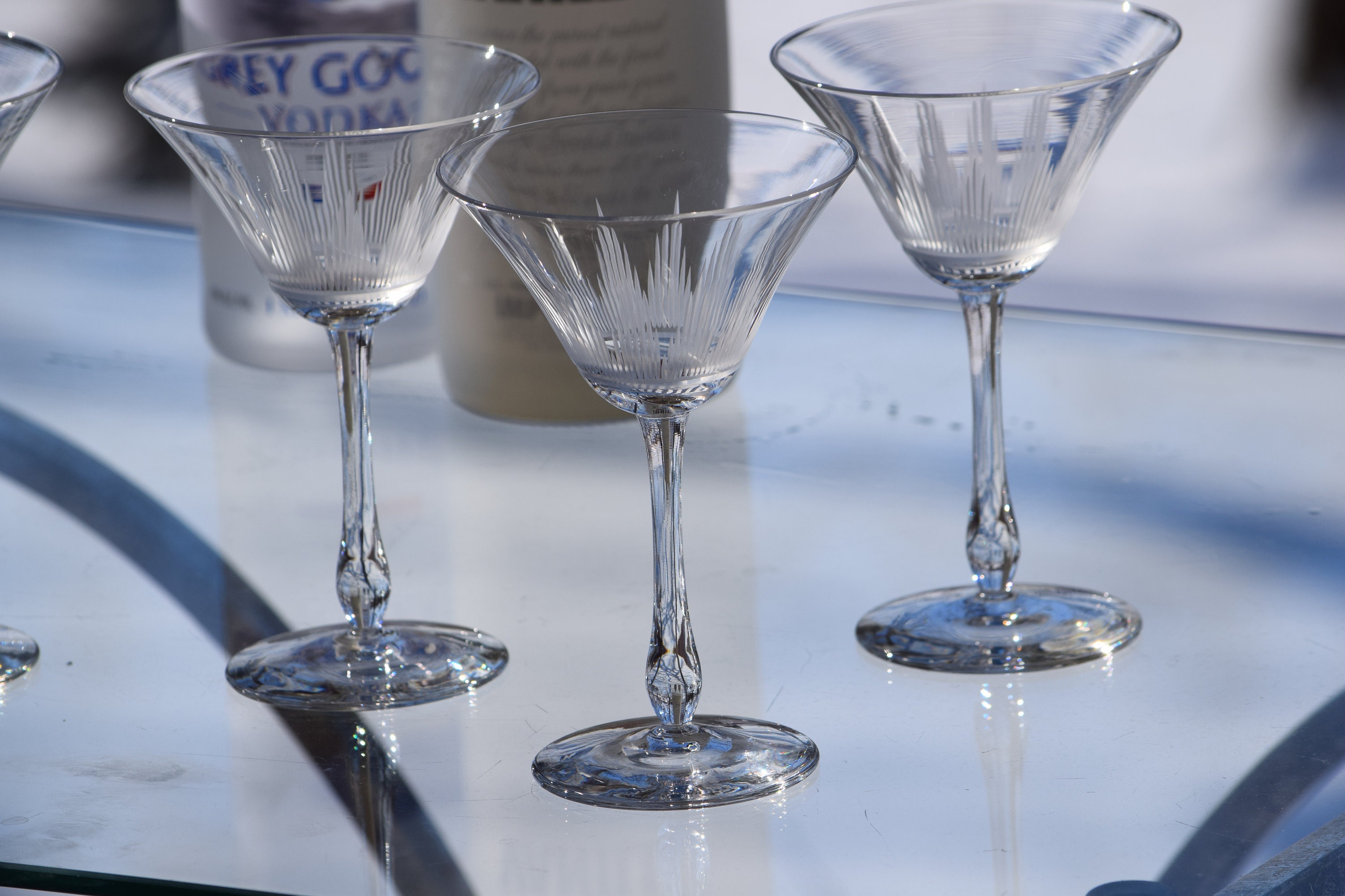 Vintage Etched Martini Glasses, Set of 6, Mixologist Cocktail Glasses