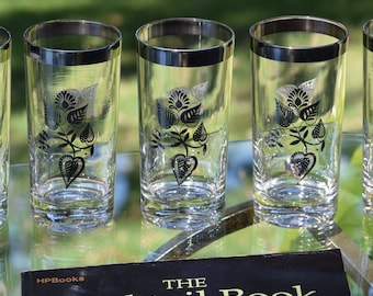Vintage Georges Briard Highball Glasses: Sterling Silver Band, Set of 6