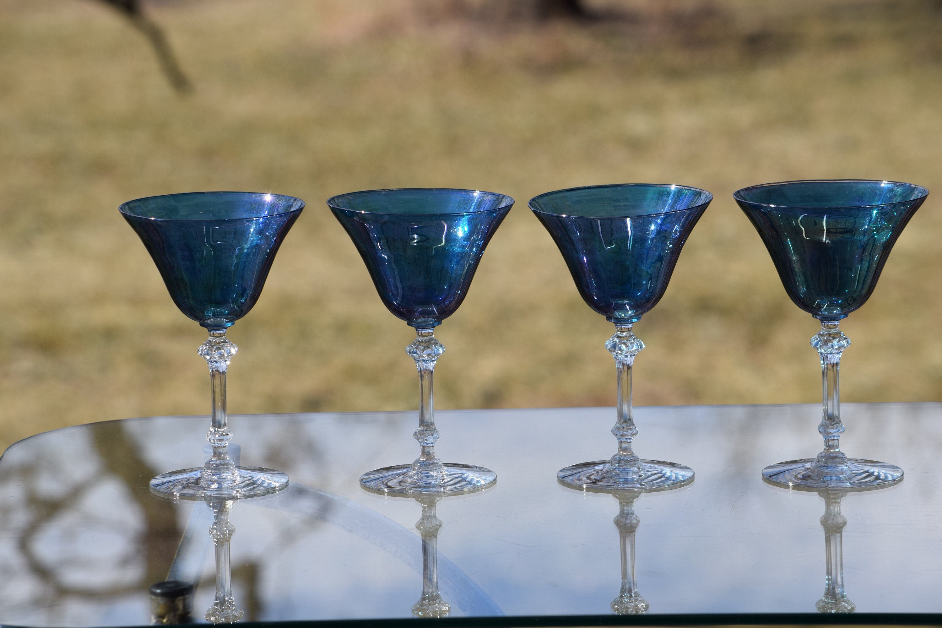 Vintage Blue Cocktail Martini Glasses, Set of 4, Vintage Gin