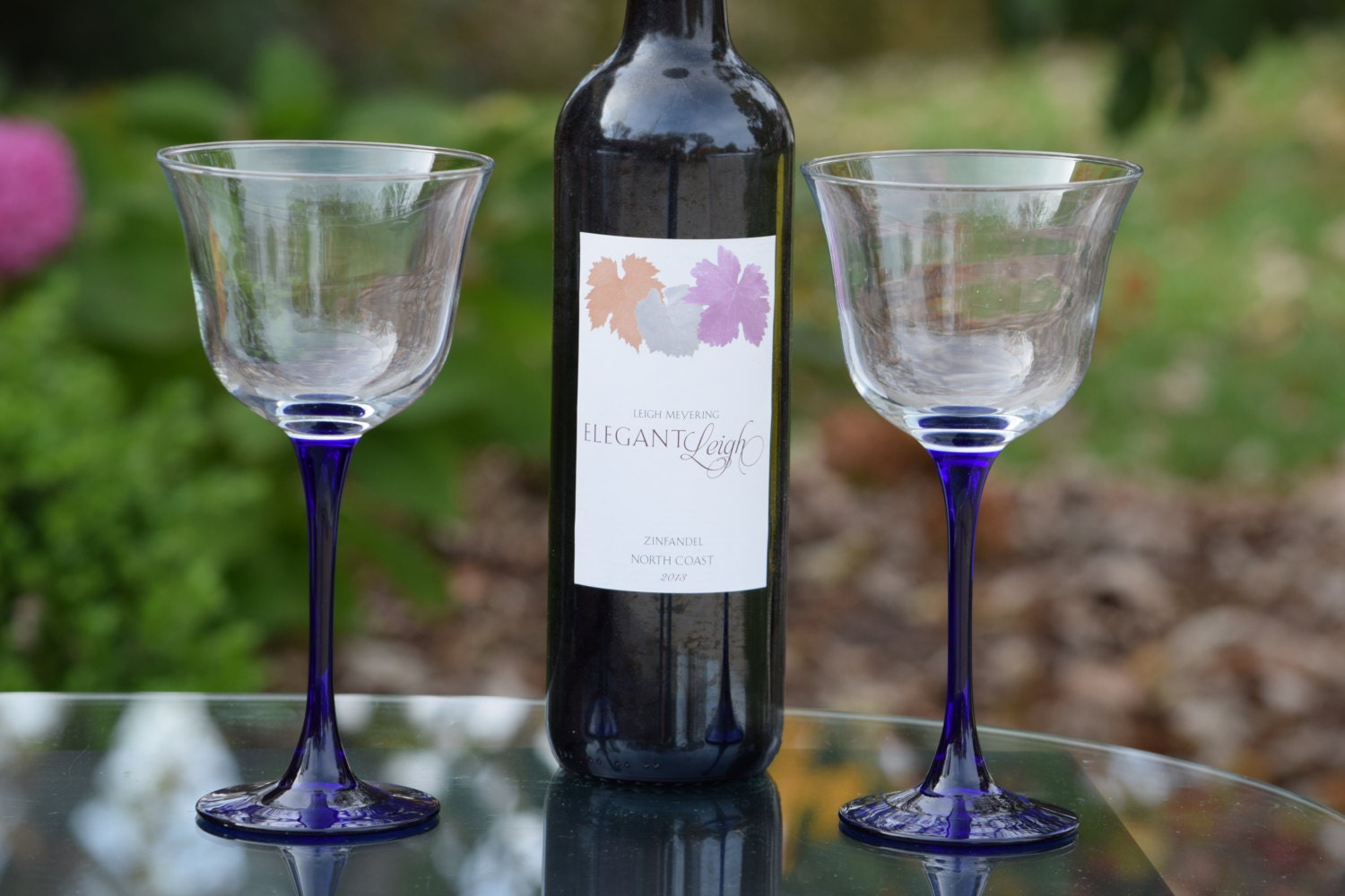 Vintage Blue Stemmed Wine Glasses, Set of 4, Vintage Cobalt Blue Wine