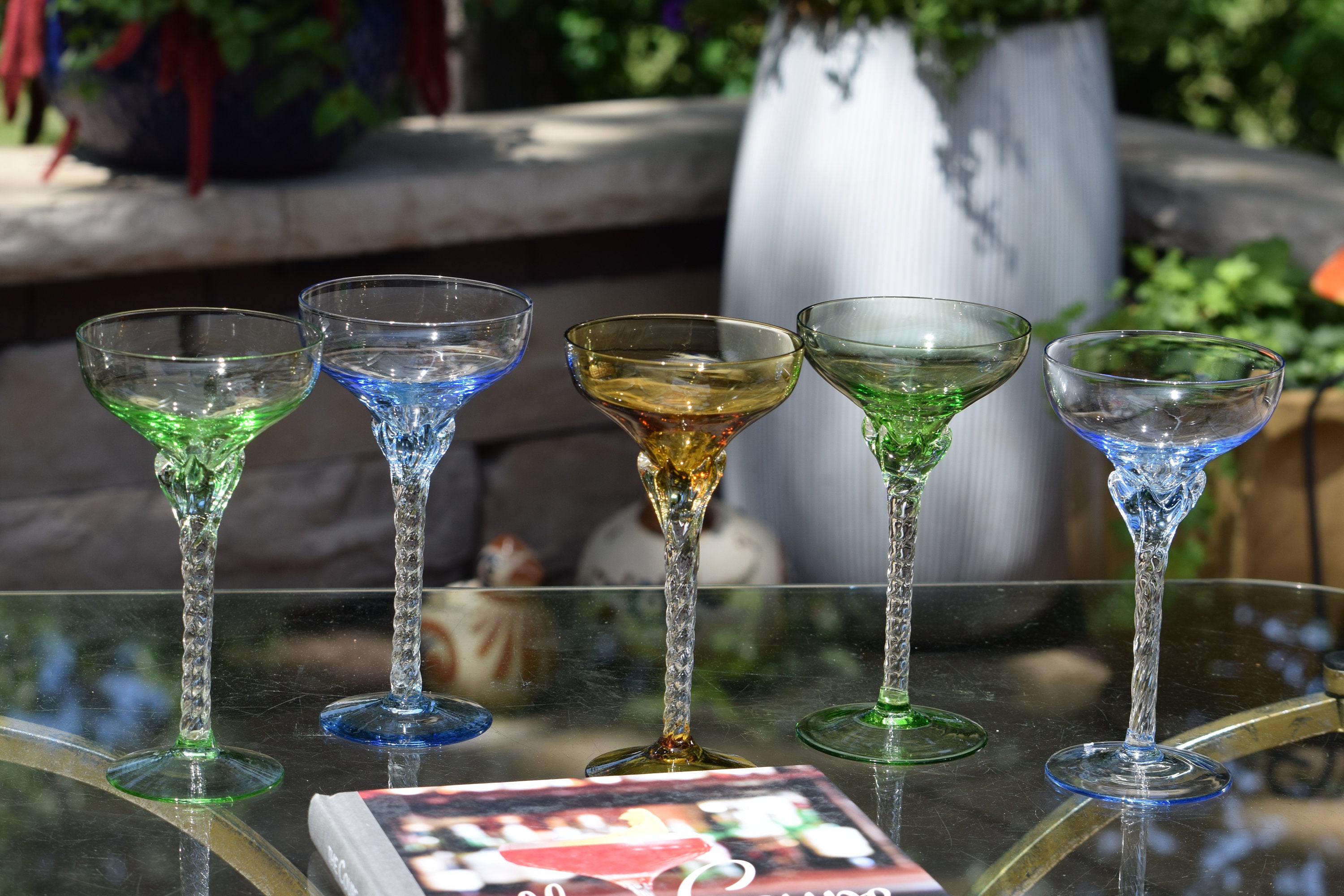 Crystal Martini Glasses Colored - Set of 4 - Stemmed Multi-Color