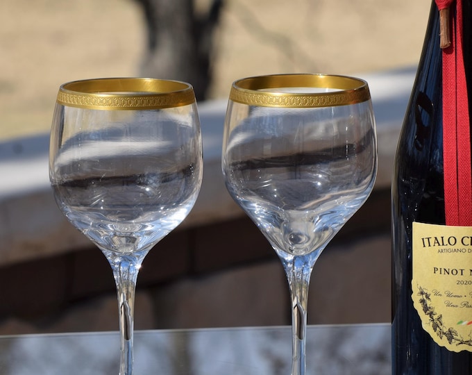 ELEGANT!  4 Vintage Gold Encrusted Wine Glasses,  Lenox, Royale, 1960's, Vintage Gold Rimmed Glassware, Vintage Wedding Toasting Glasses