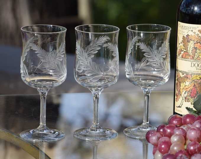 6 Vintage Crystal Wine Glasses ~ Water Goblets, Lenox, Laurel Wine glass, 1980's,  Vintage 8 oz Wine Glasses, Vintage Lenox Glassware