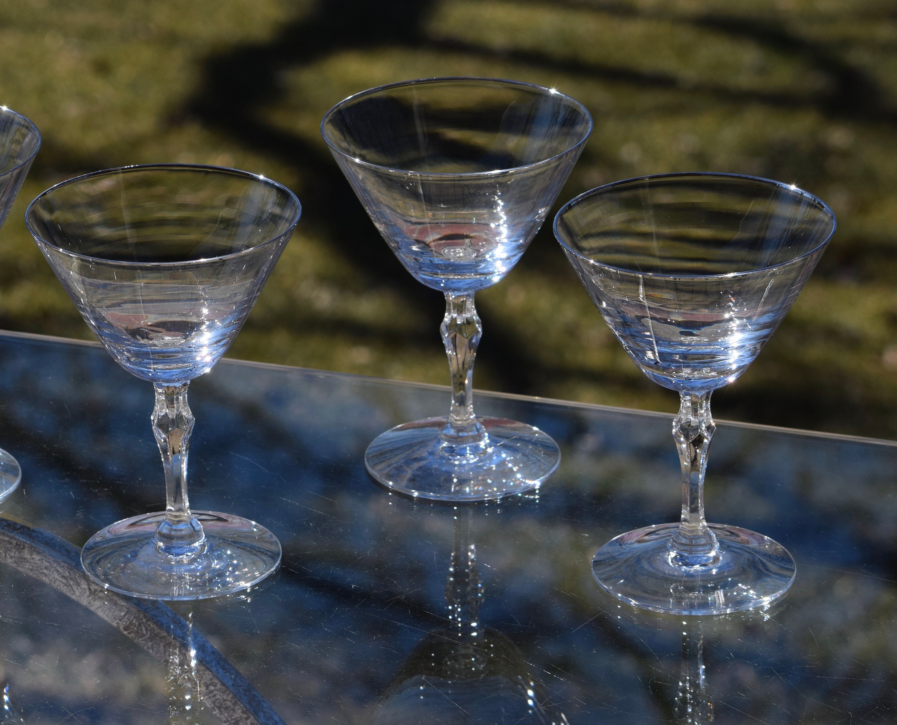 Vintage PLATINUM RIM Crystal Cocktail Martini Glasses, Set of 5