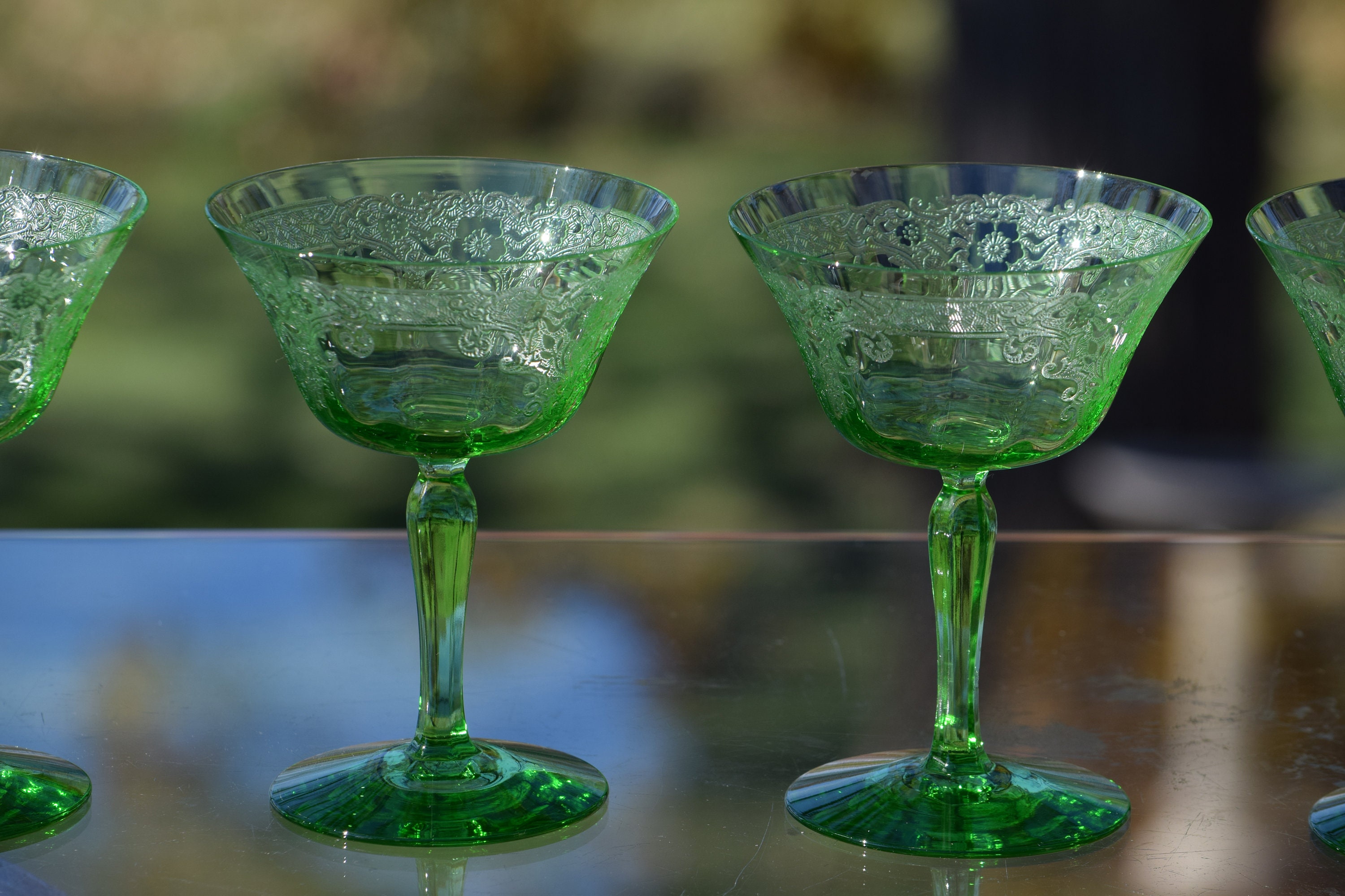 Mid-Century Modern Neon Green Fostoria Cocktail Glasses, Set of 7 at  1stDibs  vintage green martini glasses, vintage martini glasses mid  century, green fostoria glassware