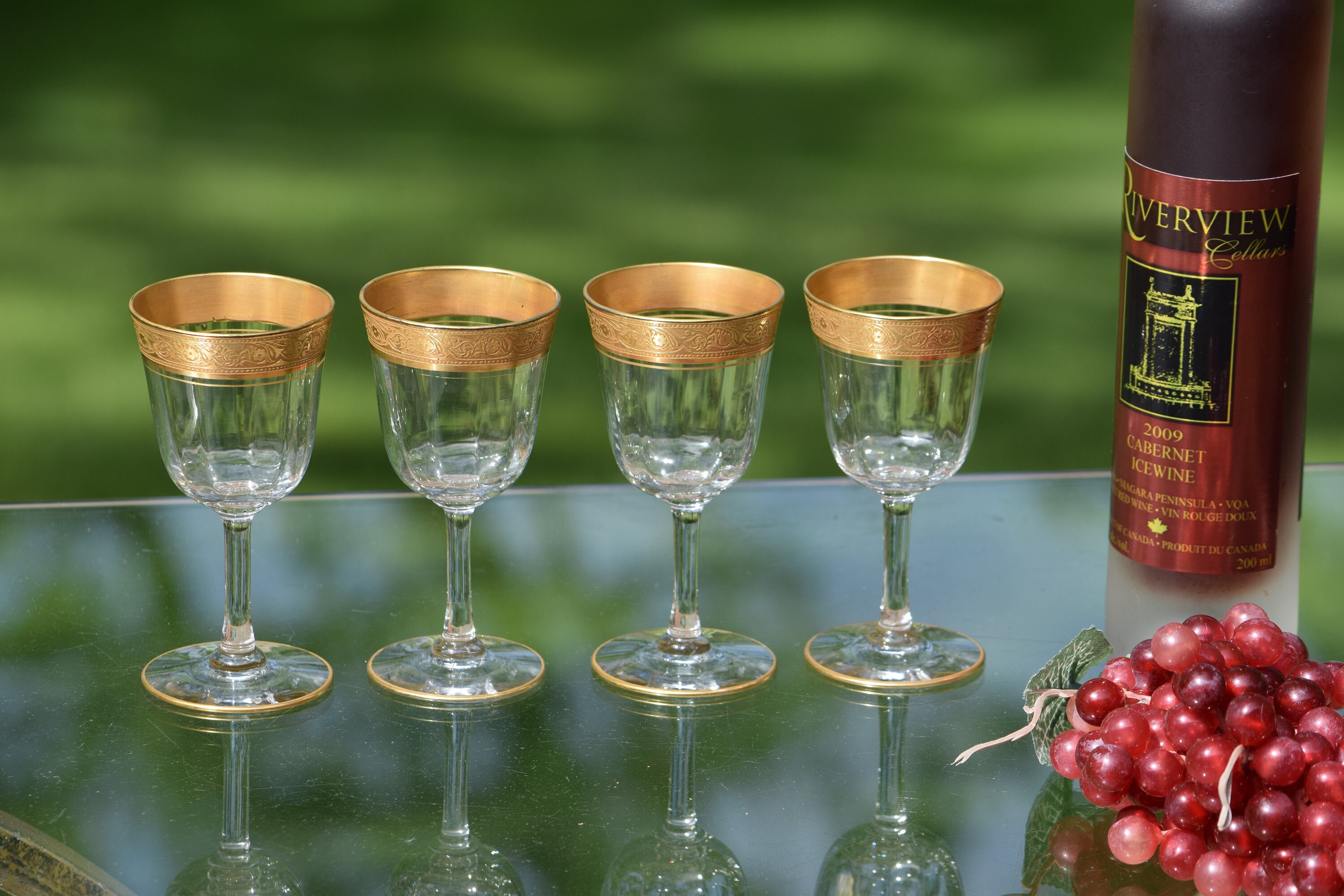 Vintage Gold Rim Encrusted Wine Cordials, Set of 4, Vintage Gold Rimmed