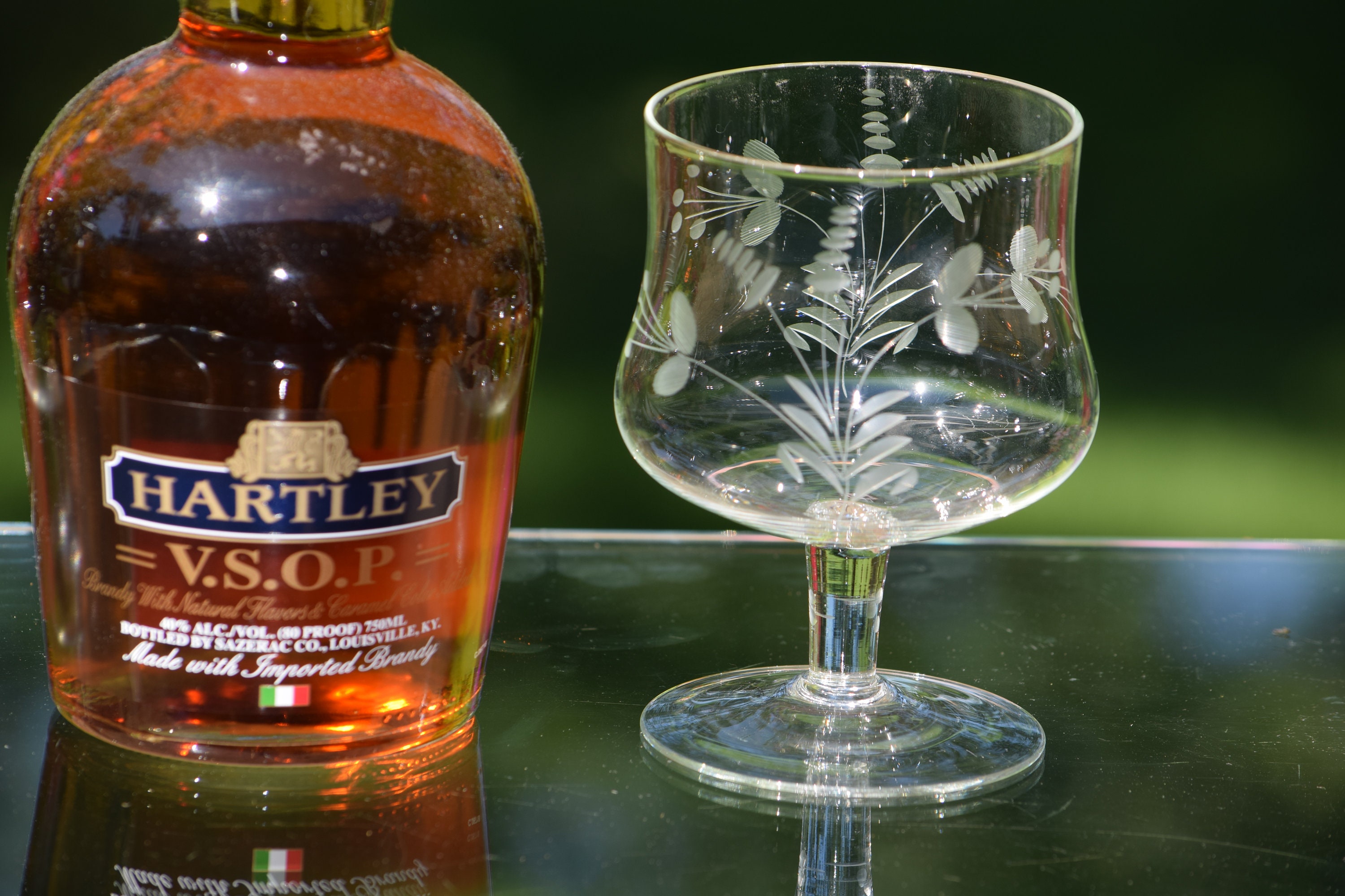 Vintage Etched Glass Brandy Snifter Glasses Cocktail Glasses, Set of 4, Vintage Etched