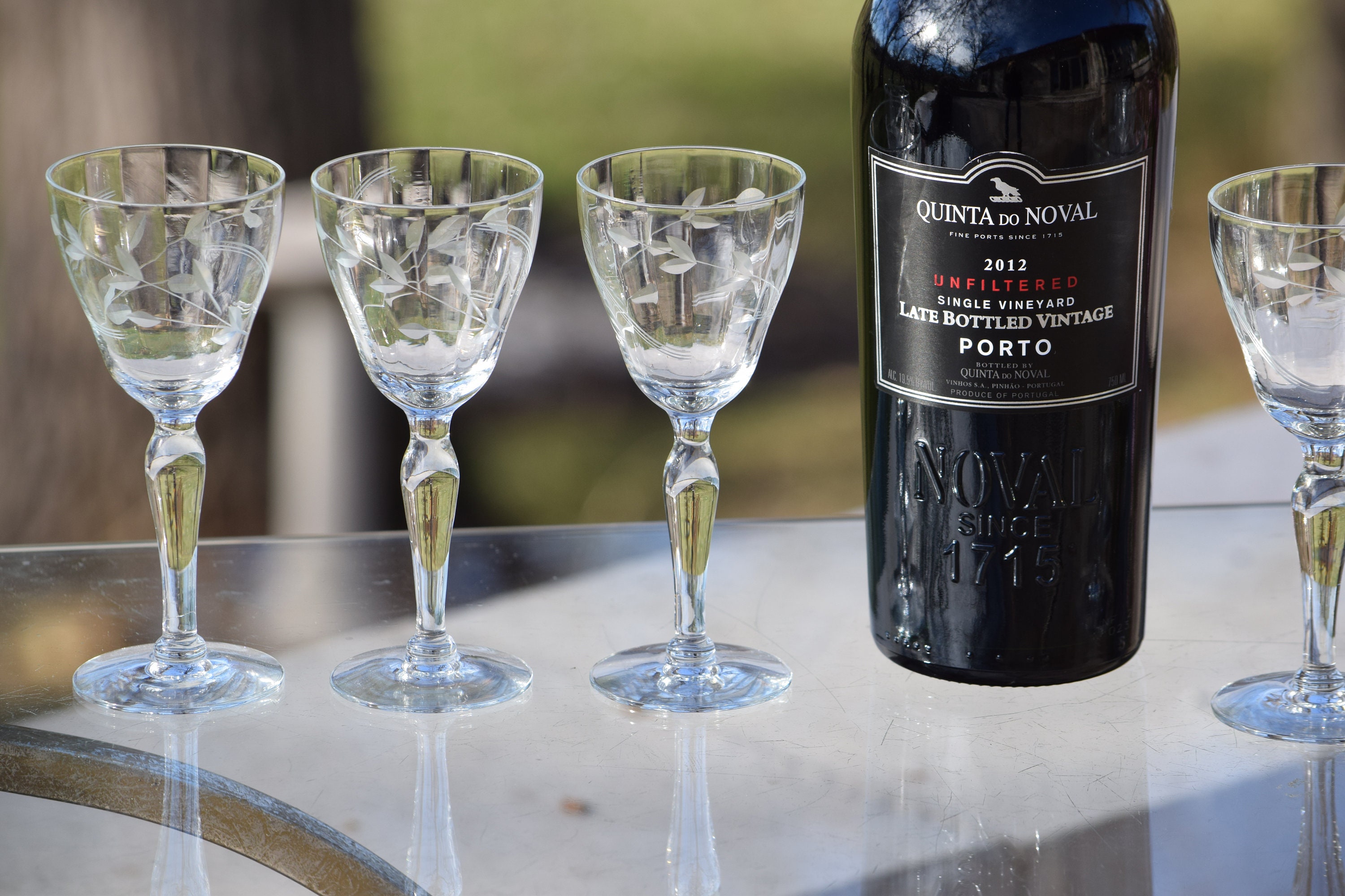 7 Vintage Etched Wine ~ Liquor Glasses, 4 oz After Dinner Drink