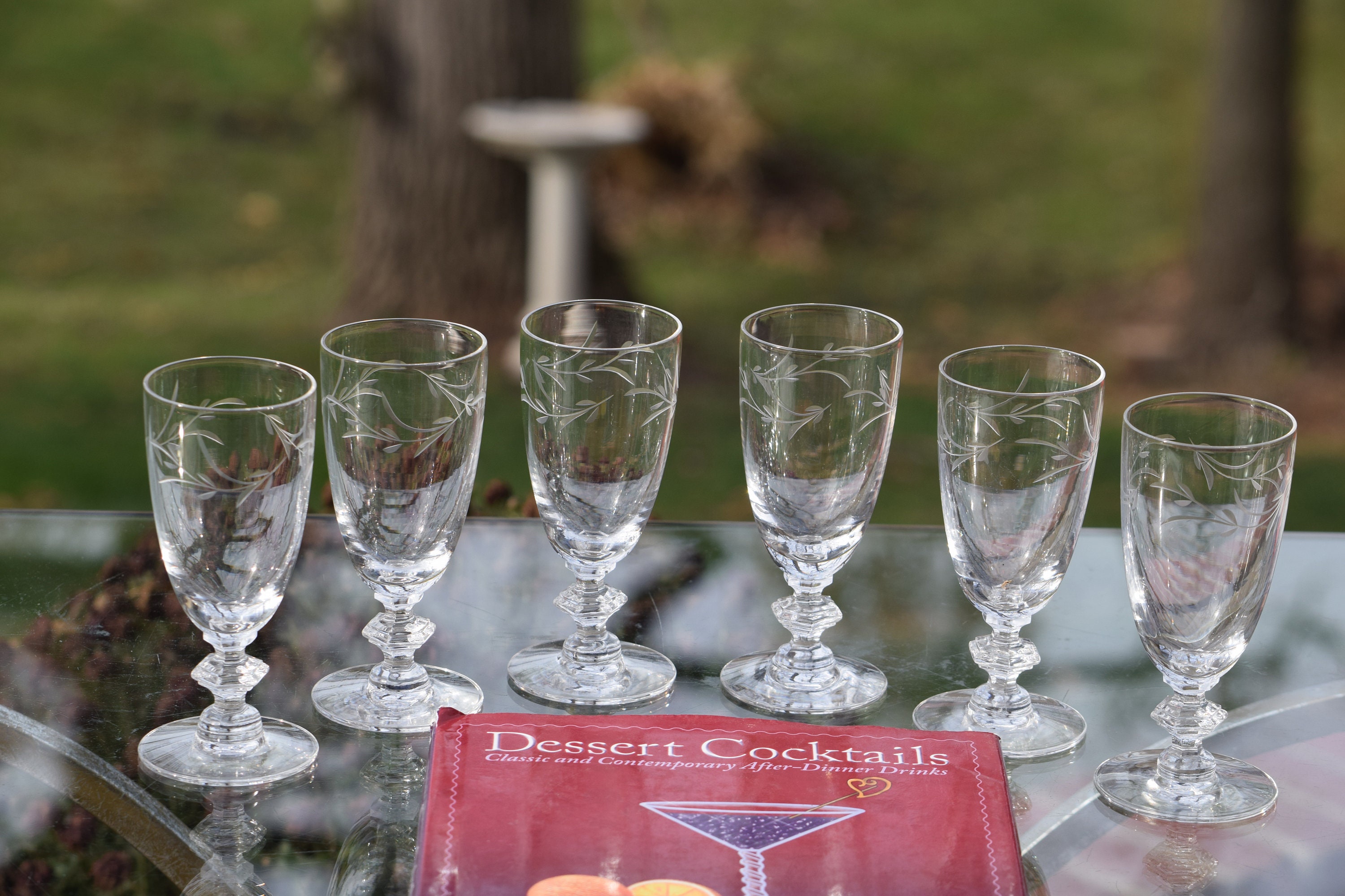 5 Vintage Etched Tall Wine Glasses ~ Water Goblets, Faceted Stem Etched Wine  Glasses, Unique Etched Stem Wine Glasses, Wedding Glasses