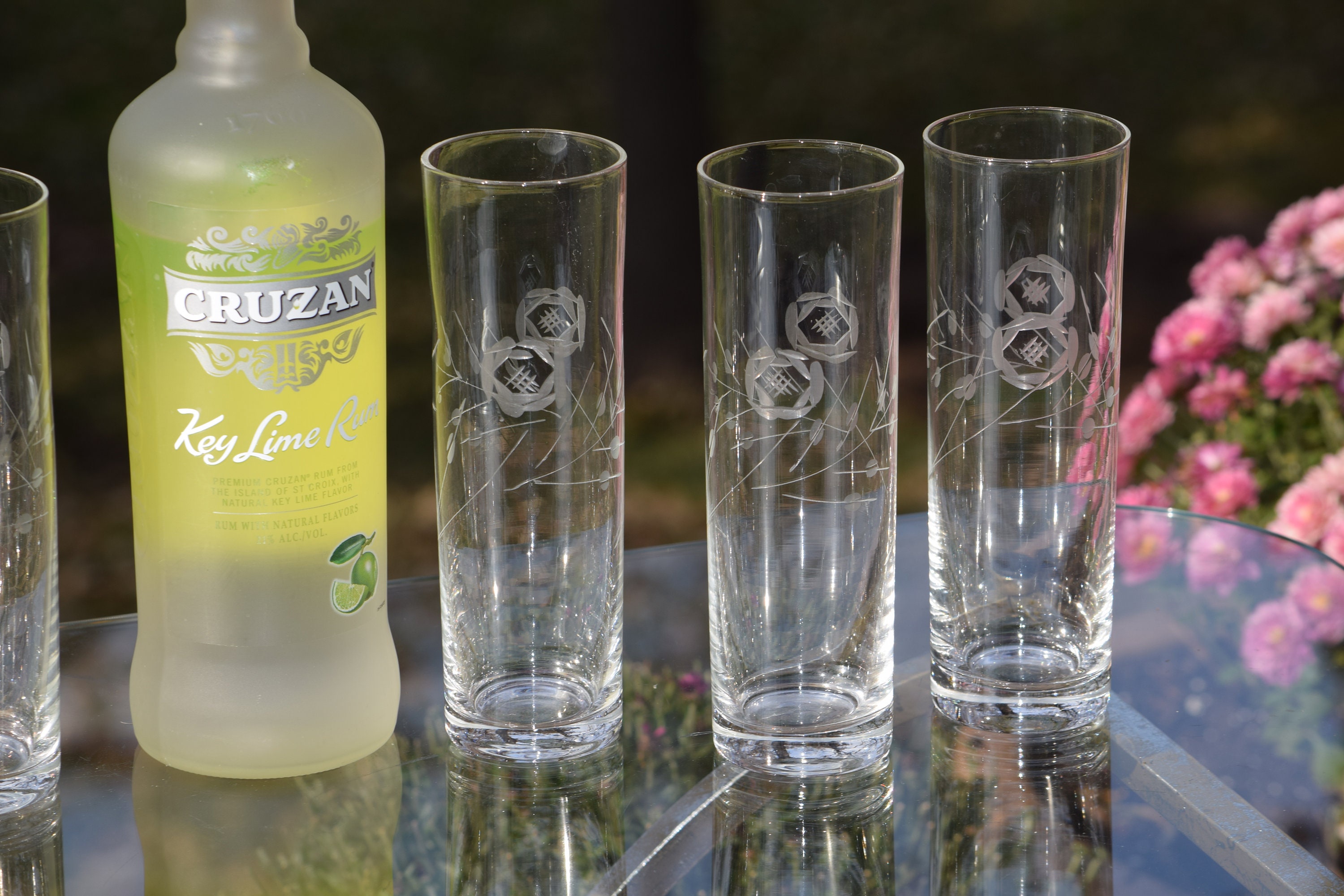 Vintage Etched COLLINS Glasses, Set of 6, Cocktail Party Glasses, Mid