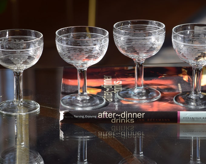 SMALL SIPS! 4 Vintage Pressed Glass Port Wine Glasses ~ Cordials ~ Liqueur Cordials,  After Dinner Drinks, 3 oz Port~Dessert Wines