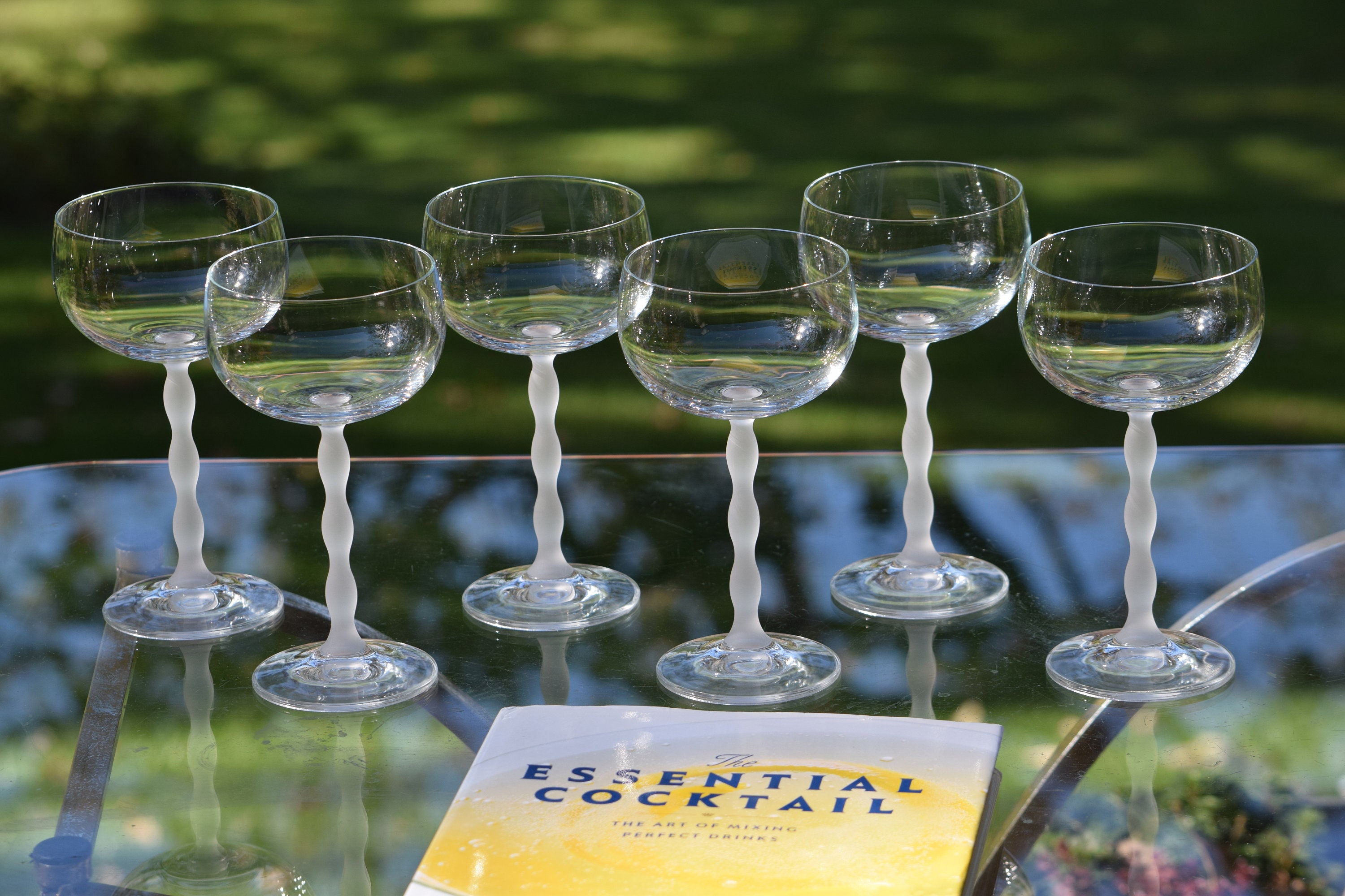 Vintage CRYSTAL Frosted Stem Cocktail Coupes, Set of 6, Vintage Frosted