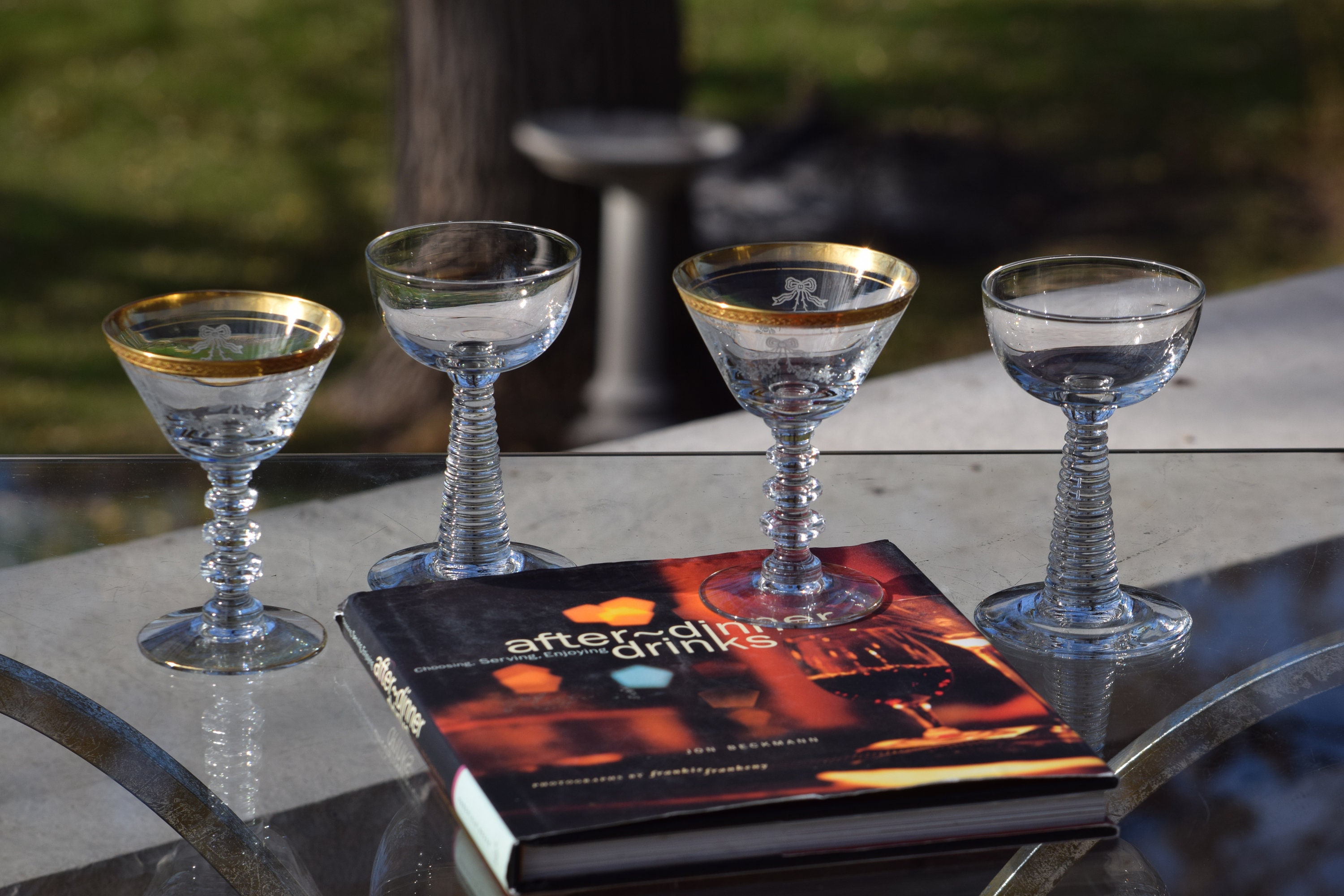 4 Vintage Etched Crystal Wine Glasses ~ Port Wine Glasses, Set of