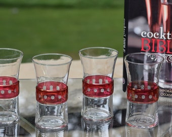 4 Vintage Red Banded Highball Cocktail Glasses, 1950's, Vintage Ruby Red Design Whiskey, Scotch, Bourbon Glasses, Mixologist Craft Cocktail