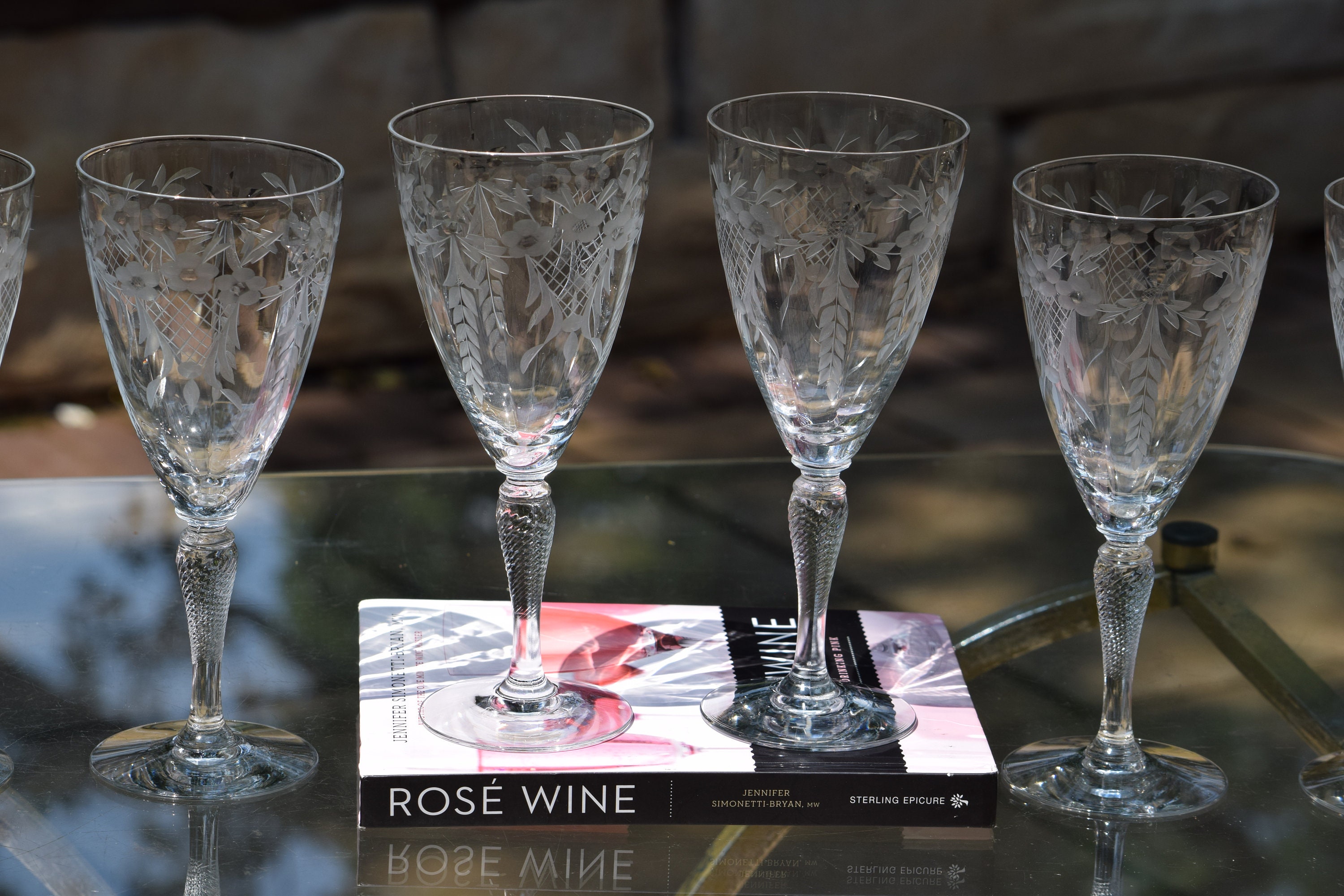 4 Vintage Etched Wine Glasses, 1950's Rock Sharpe After Dinner Drink 5-6 Oz  Liqueur Wine Glasses, Dessert Wine Glasses, White Wine Glasses 