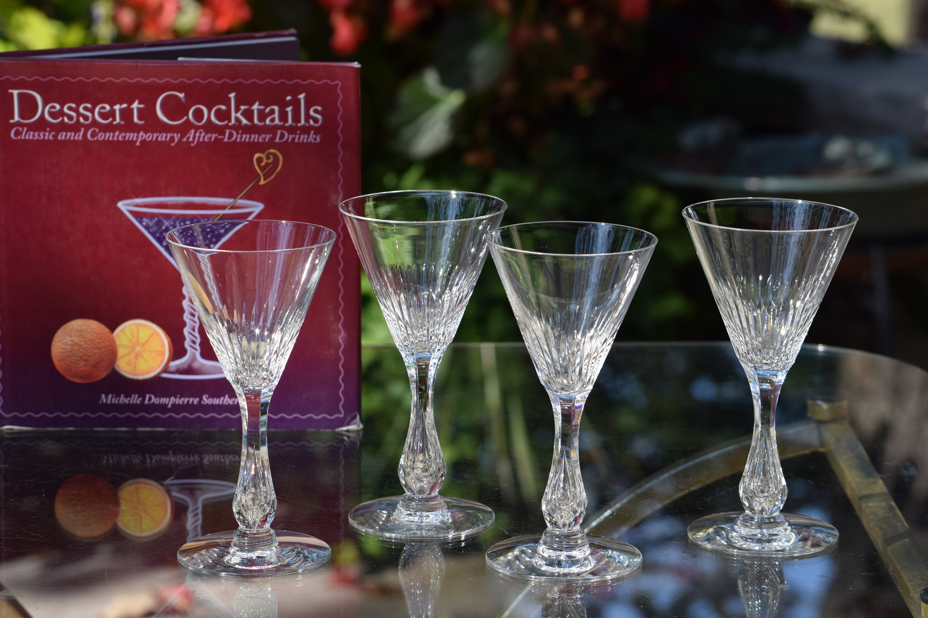 Vintage Elegant Bubble Stem 476 Wine Glass Seneca Windblown Cut Goblets 2pc Set 