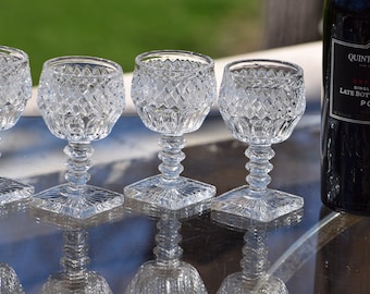 7 Vintage Pressed Glass Wine Liqueur CORDIAL Glasses, c. 1930's, After Dinner Drink Glasses, 4 oz, Port -Dessert Wine glasses, circa 1928