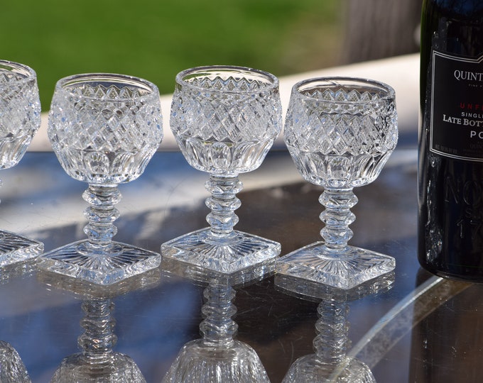 7 Vintage Pressed Glass Wine Liqueur CORDIAL Glasses, c. 1930's, After Dinner Drink Glasses, 4 oz, Port -Dessert Wine glasses, circa 1928