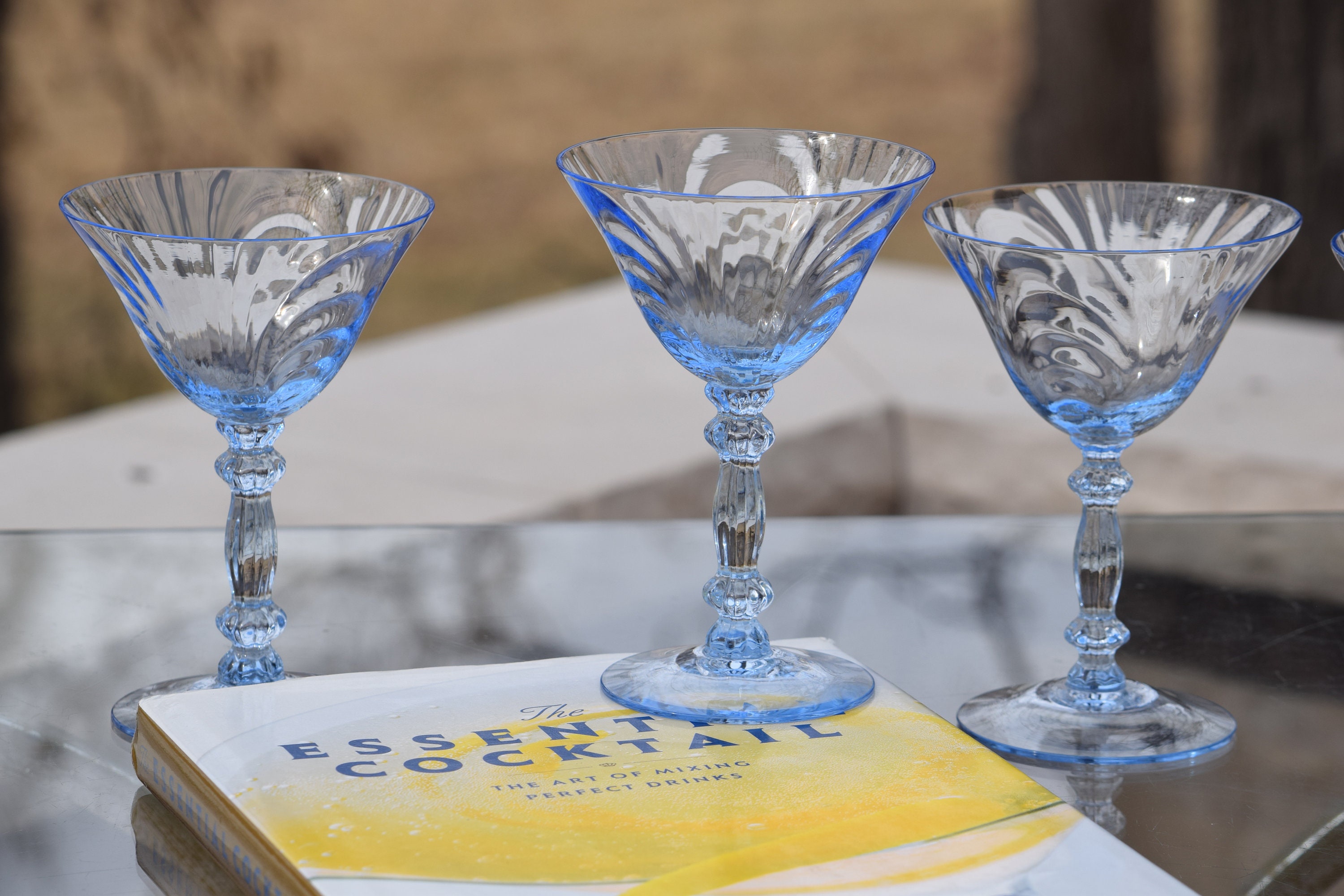 4 Vintage Cocktail ~ Martini Glasses, Cambridge, Moonlight Blue, 1940's,  Vintage Blue Champagne Glasses, Manhattan Glasses