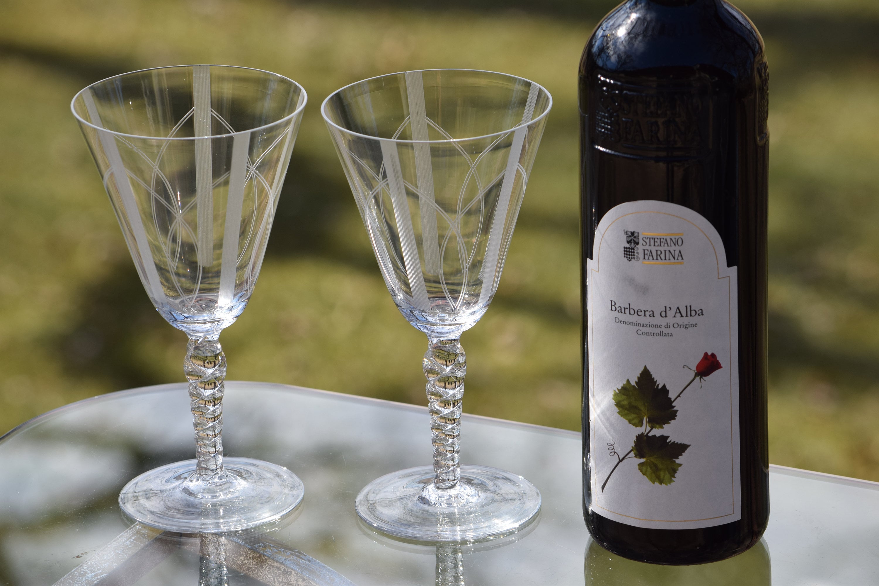 6 Vintage Etched Wine Glasses Cocktail Glasses, Elegant Vintage