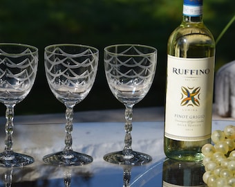 Vintage Fostoria Regency Etched Crystal Wine Glasses - Art Deco Set of 4
