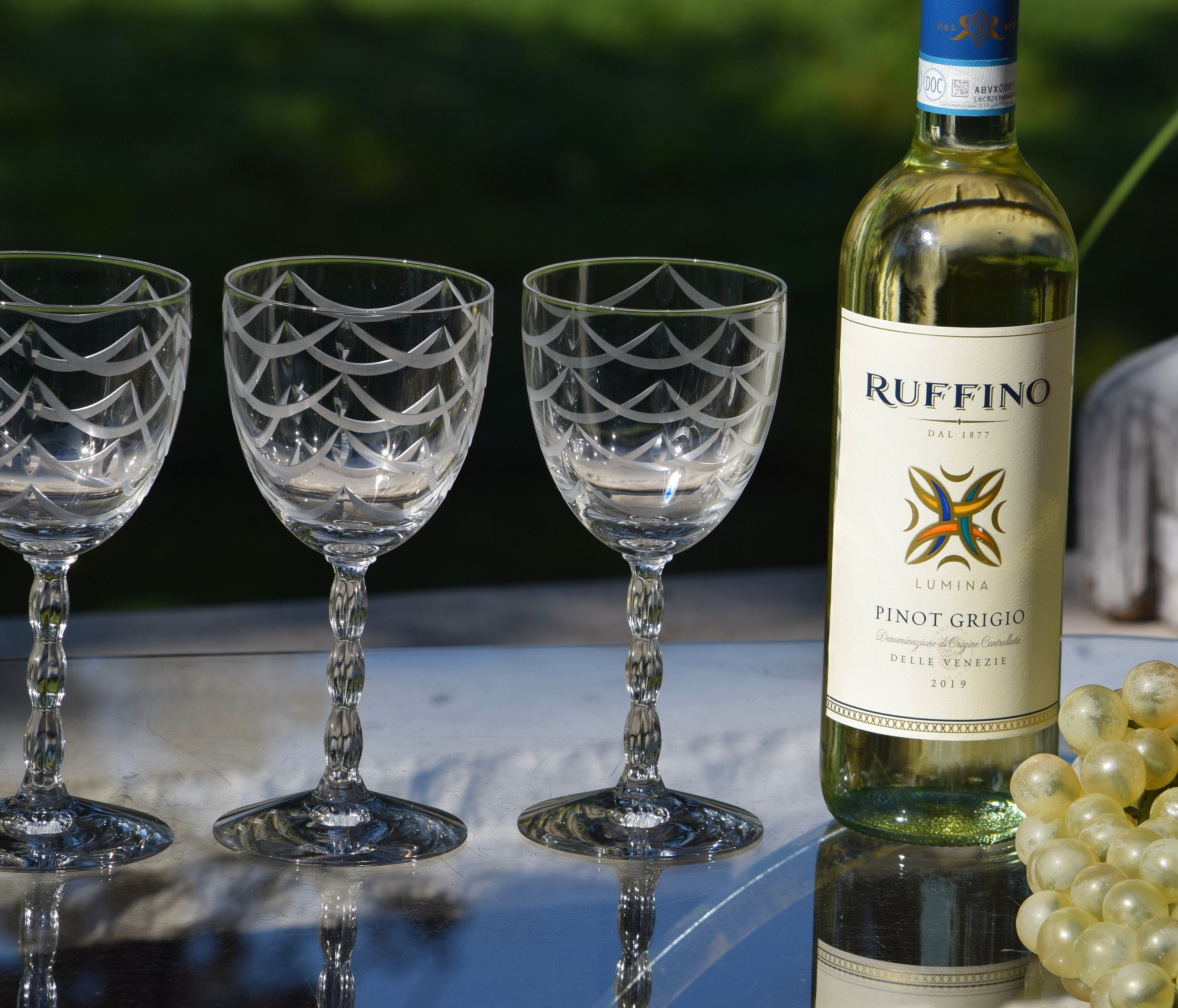 4 Vintage Acid Etched Crystal Wine Glasses, Fostoria ~ Florentine