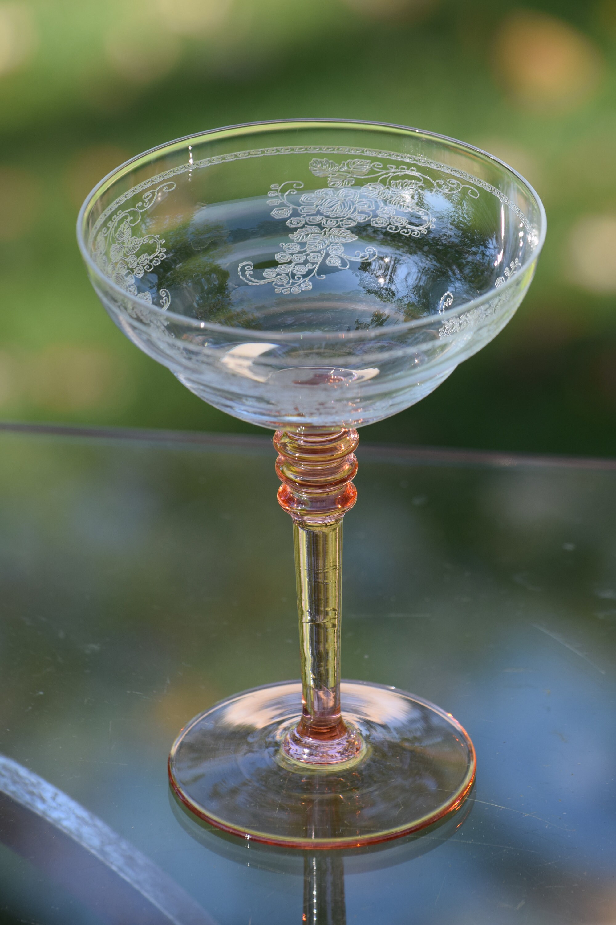 Vintage Needle Etched Cocktail glasses, Set of 4, circa 1920's, Vintage