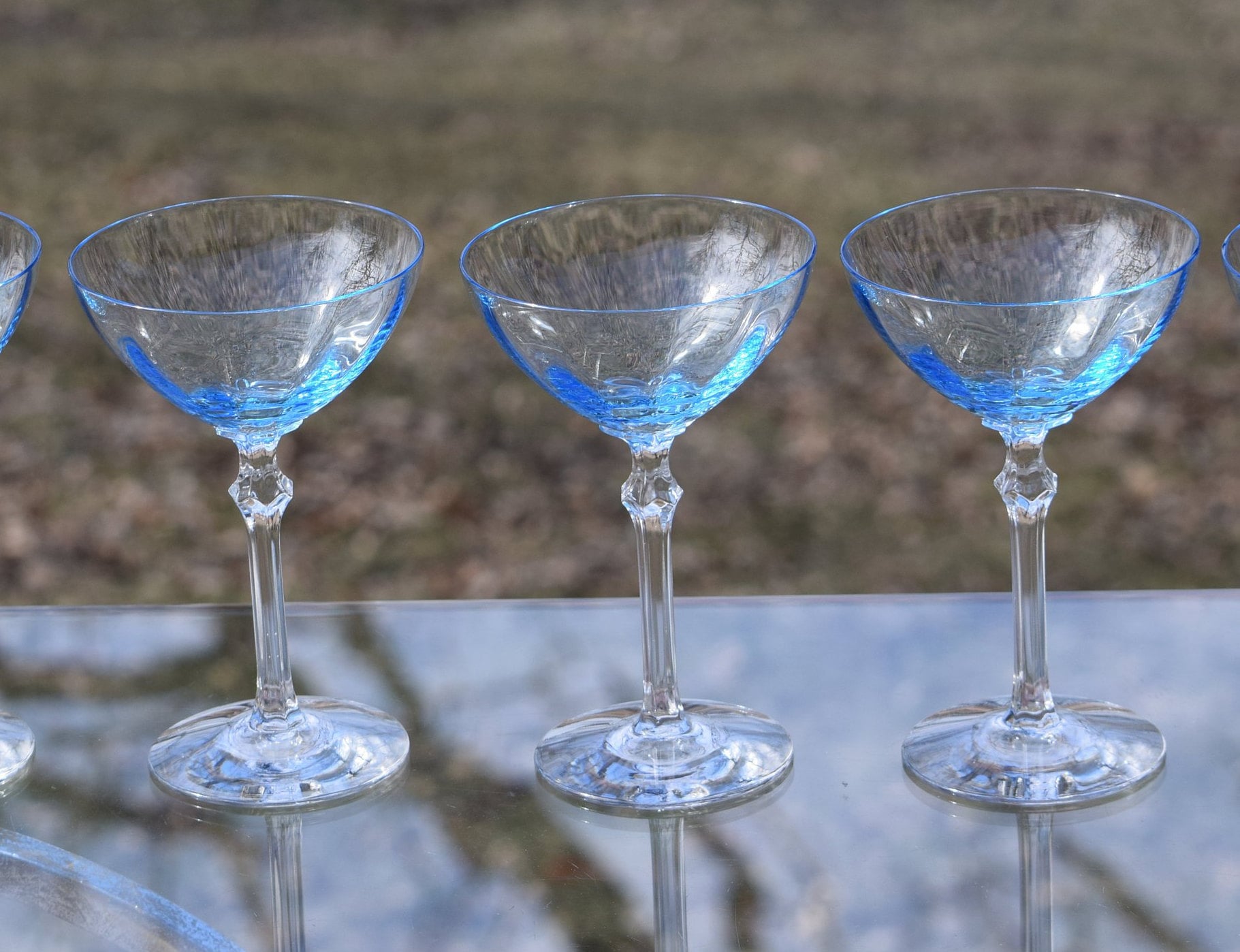 Vintage Blue FOSTORIA Optic Crystal Cocktail Coupe Glasses, Set of 5