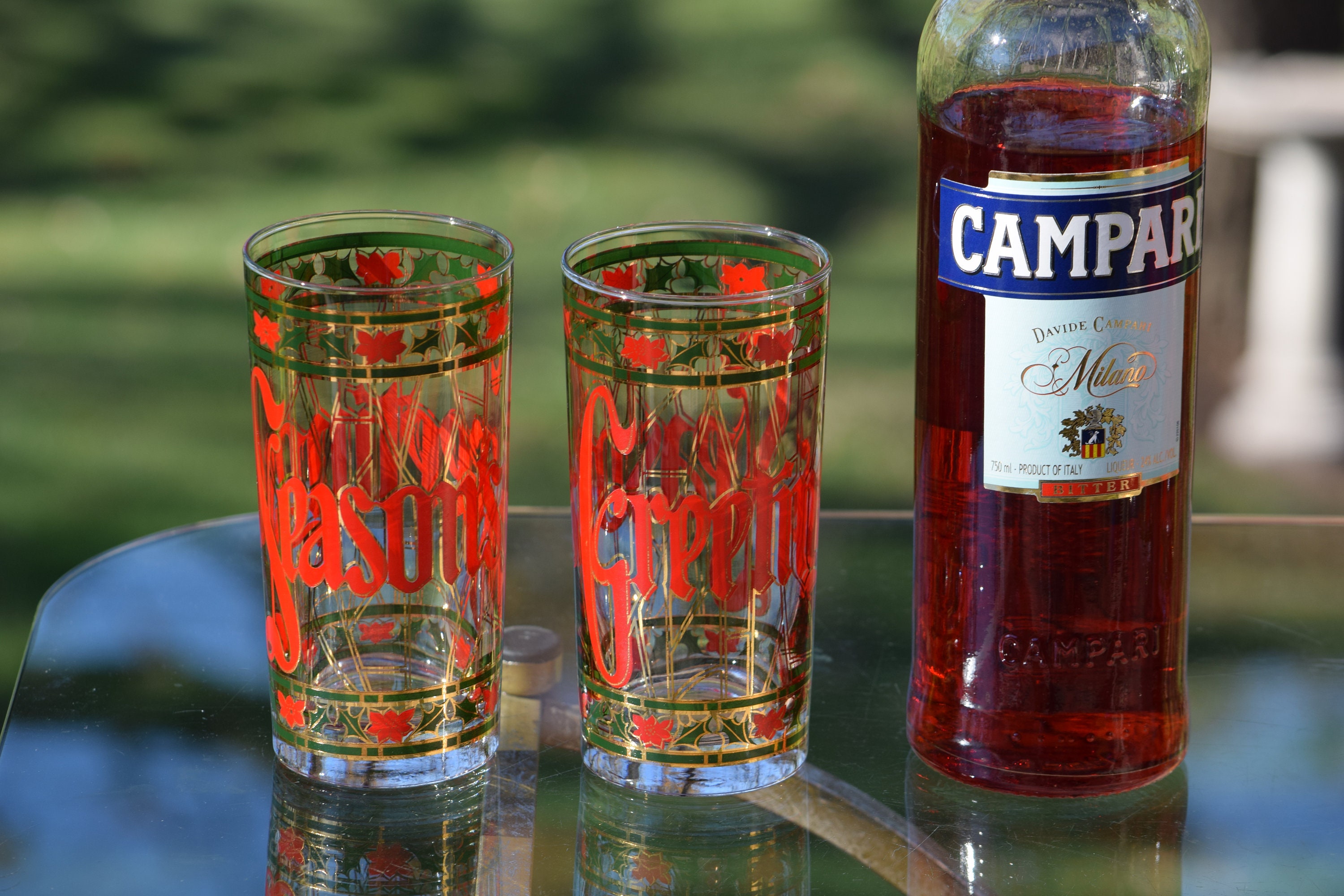 4 Vintage Culver Christmas Highball Cocktail glasses, Set of 4, Bourbon