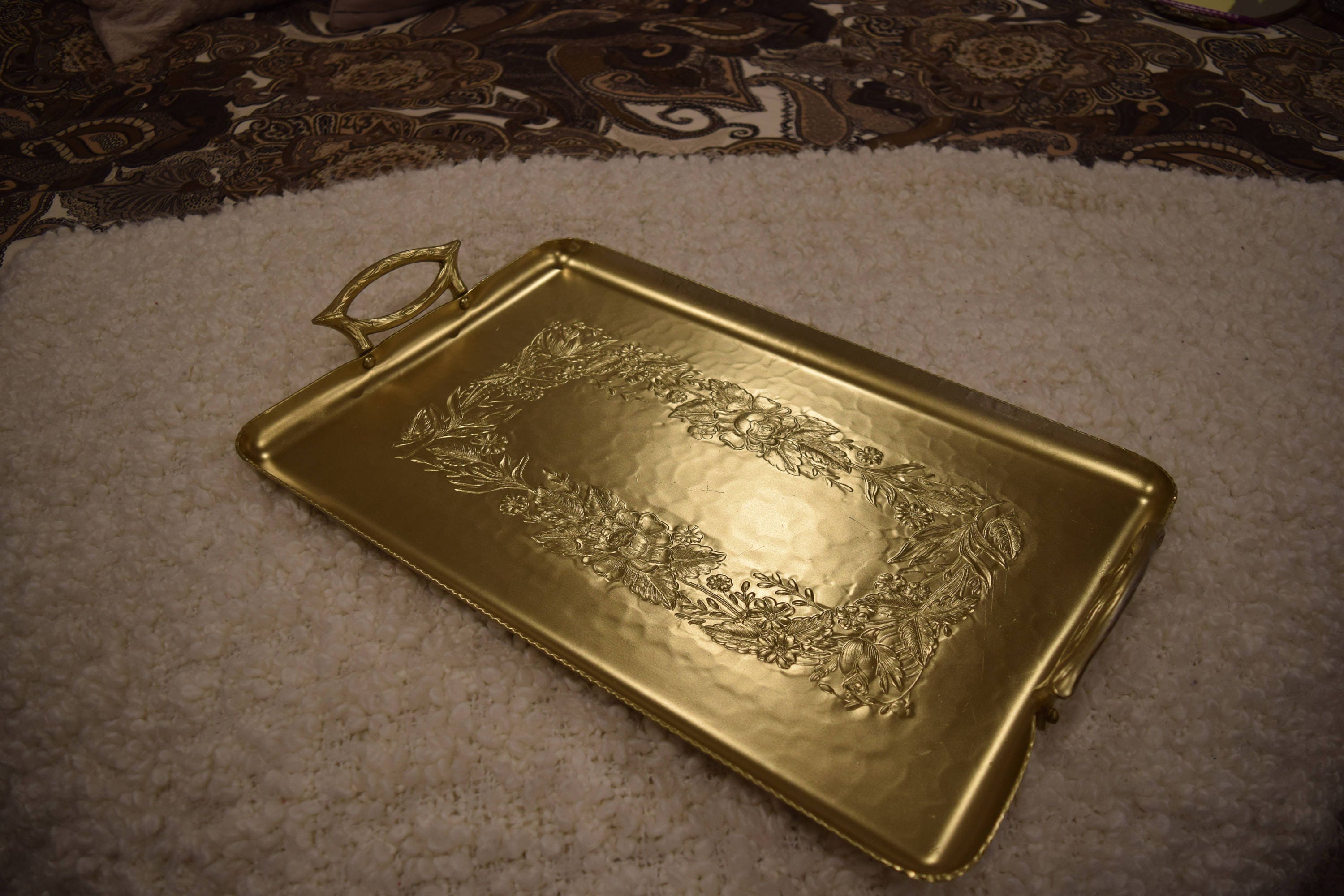 Vintage Gold Serving Tray, Vintage Gold Home Decor, Ottoman Tray