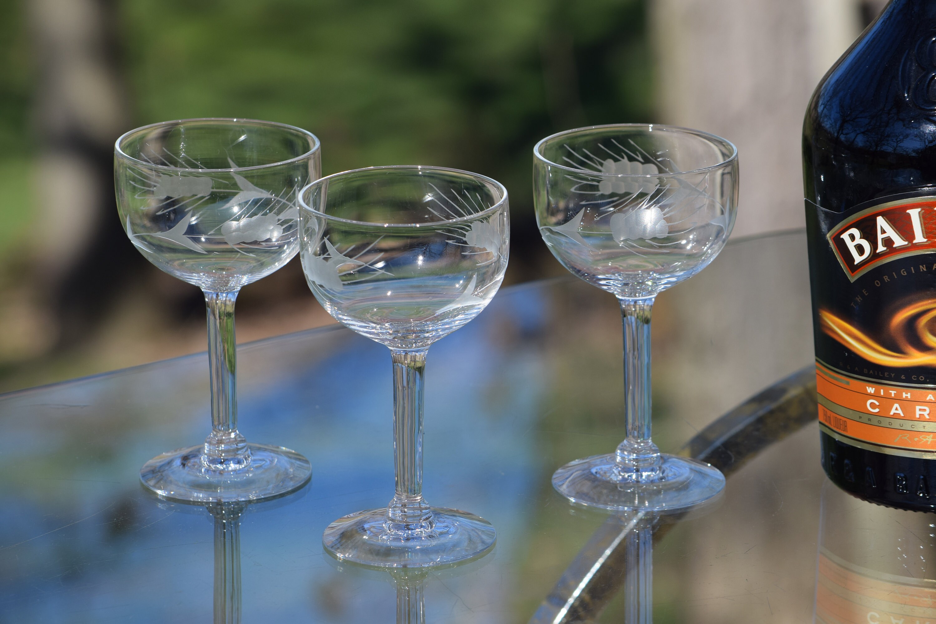 Vintage Etched Wine Glasses, Set of 4, 3 oz After Dinner Drink Glasses