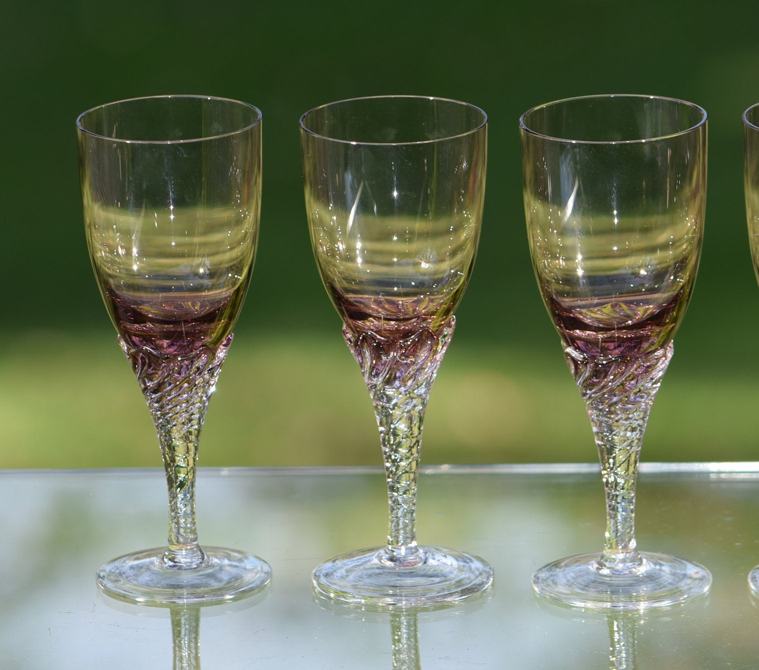 Vintage Purple Wine Glasses, Set of 5, Purple Wine Glass with Clear