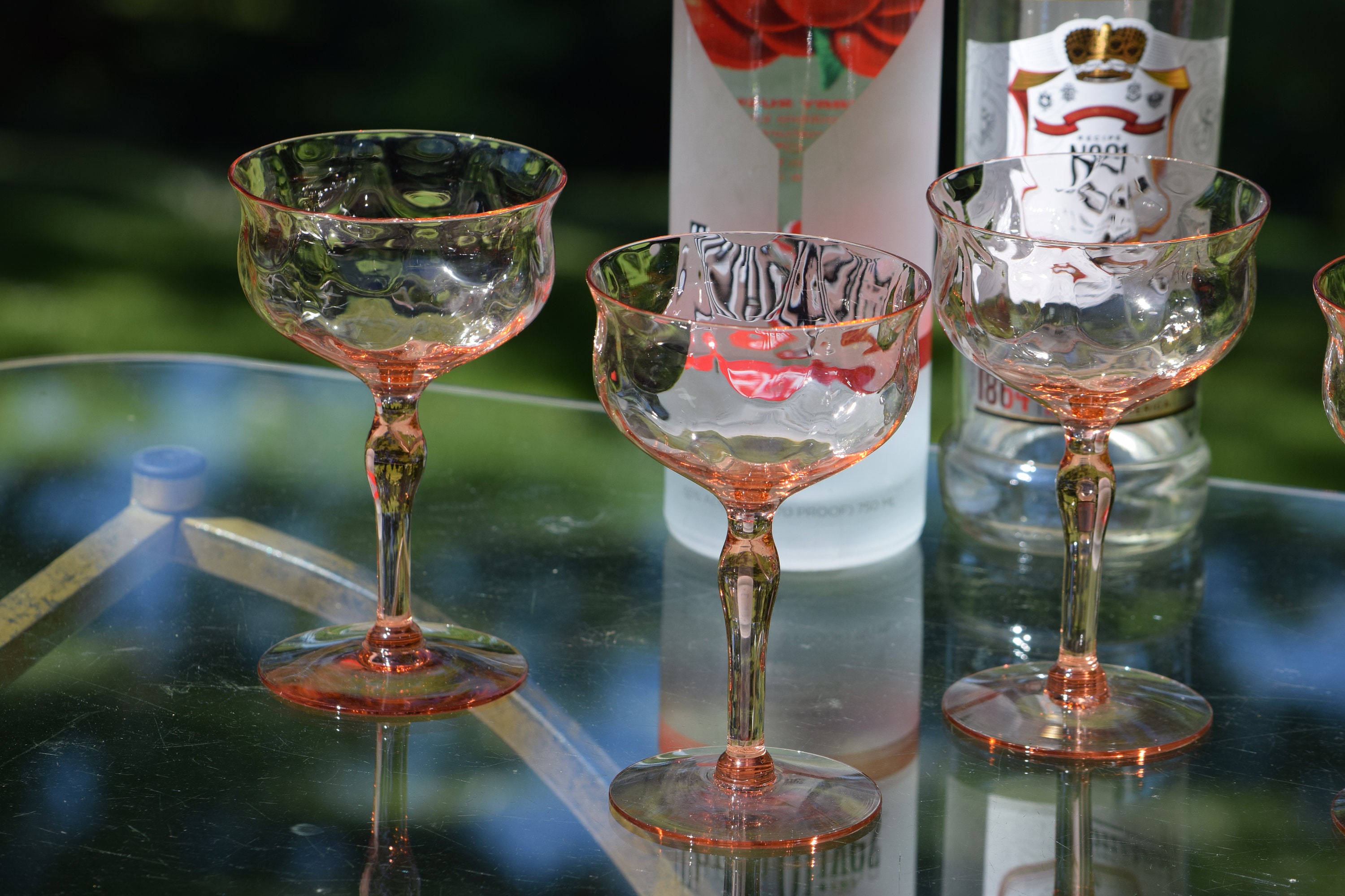 Vintage Pink Optic Cocktail Martini Glasses, Set of 4, Vintage