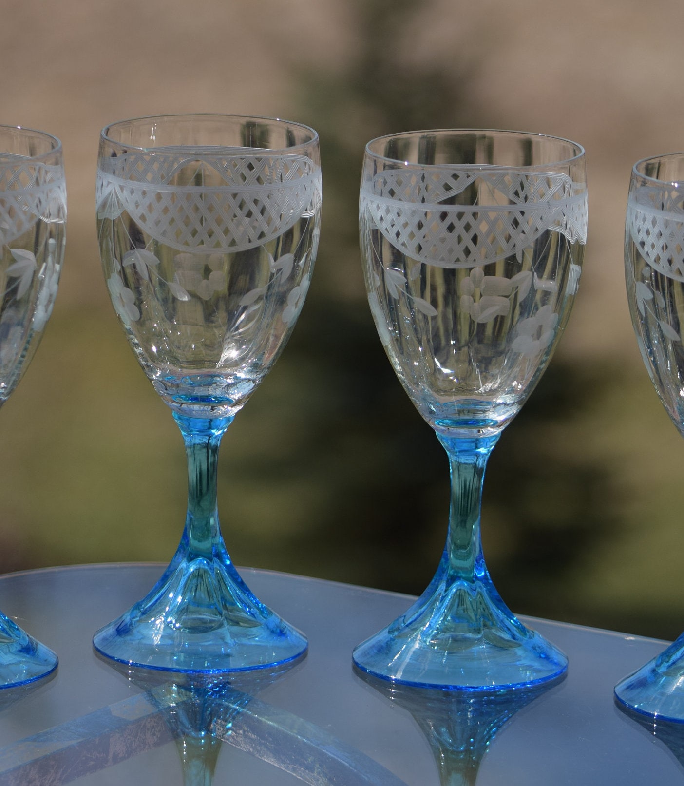 Vintage Etched CRYSTAL Wine glasses, Set of 4 Tiffin Franciscan circa