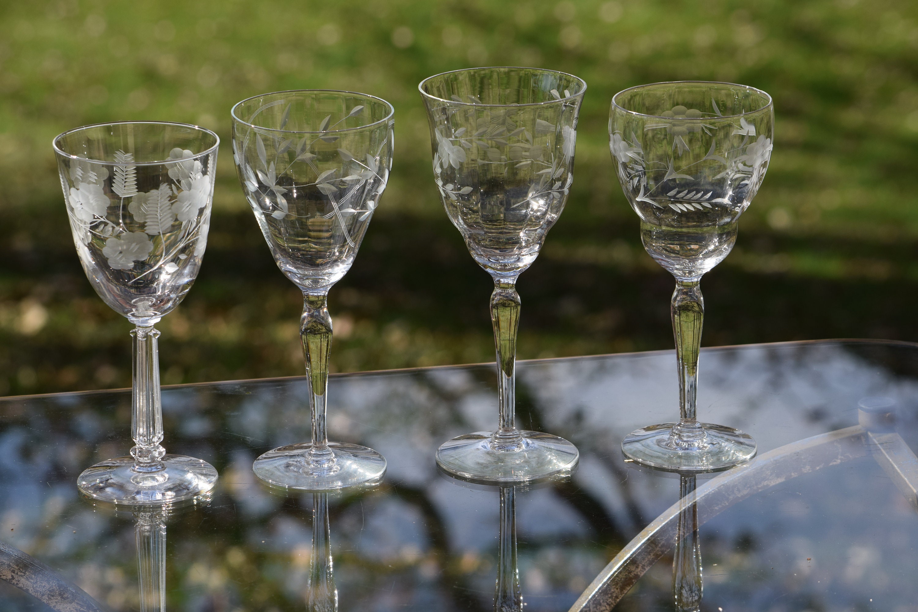 Engraved Wine Glasses - Set of 4, Vintage Vine Design