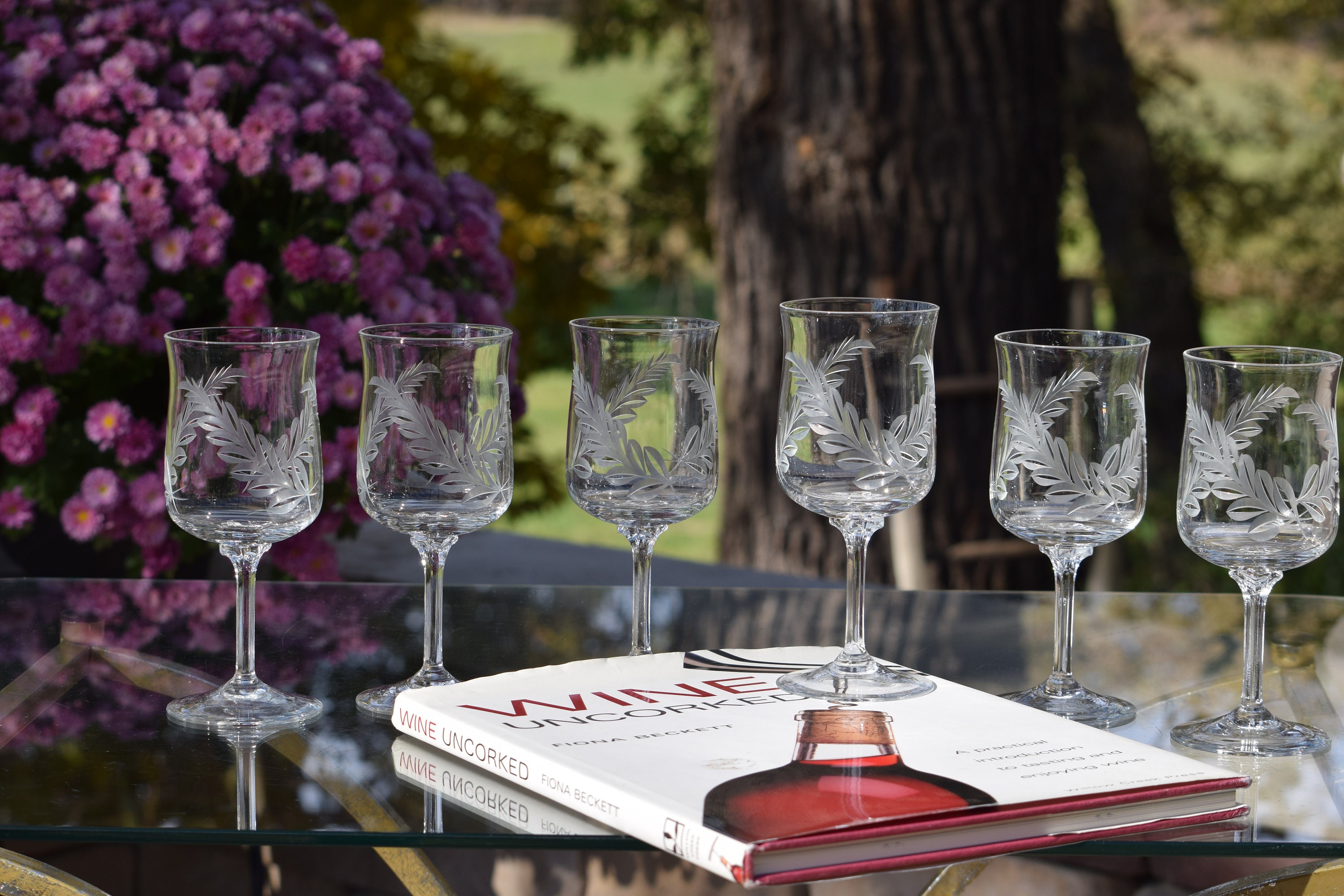 Vintage Newton Crystal Co.Cut Crystal Wine/Water Glasses Set/4 /hg