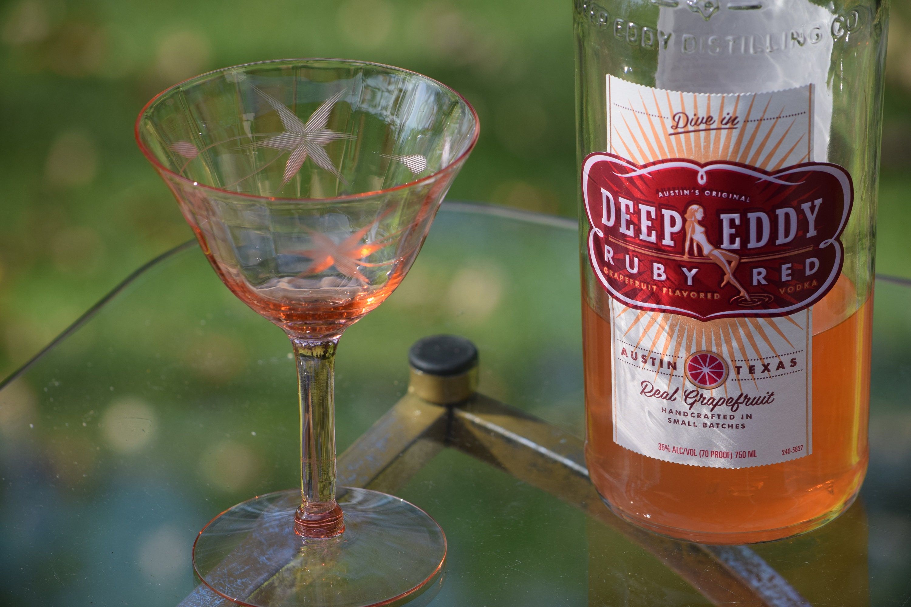 Vintage Etched PINK DEPRESSION Glass Cocktail Martini Glasses, Set of
