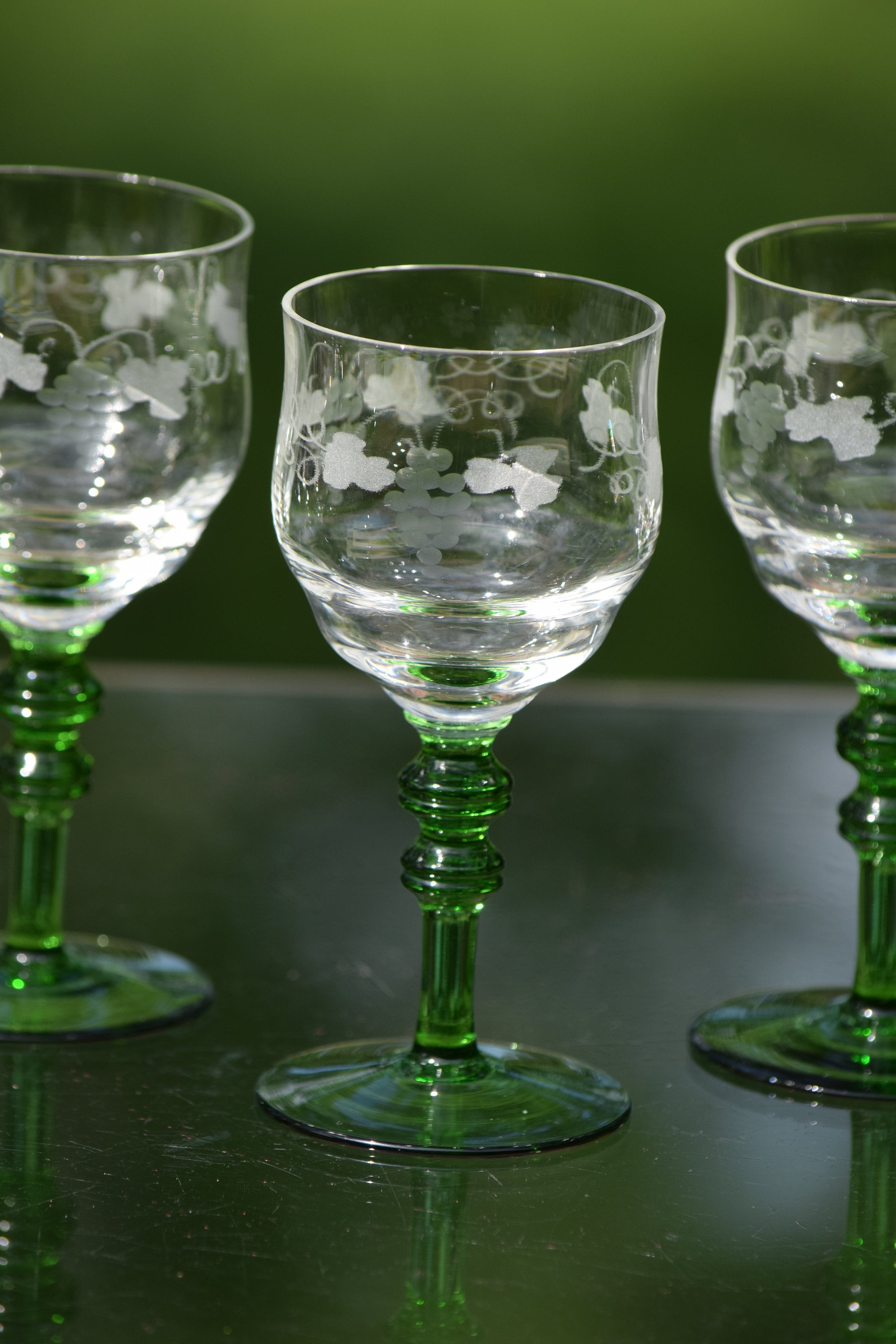 Set 6 Vintage Green Glass Stem Wine Glasses Red Wine Glasses White Wine  Glasses Vintage Wedding Gift 