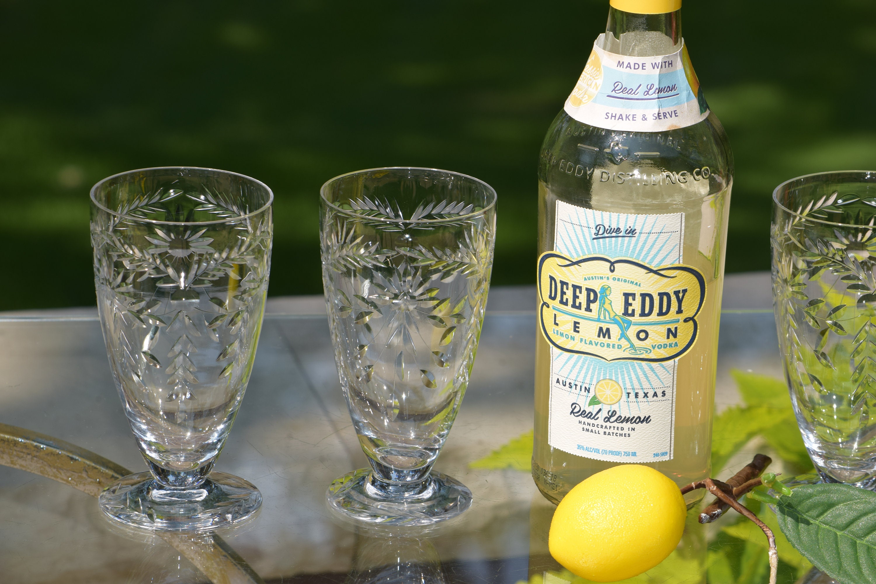 4 Vintage Etched CRYSTAL Cocktail Glasses Wine Glasses, Glastonbury