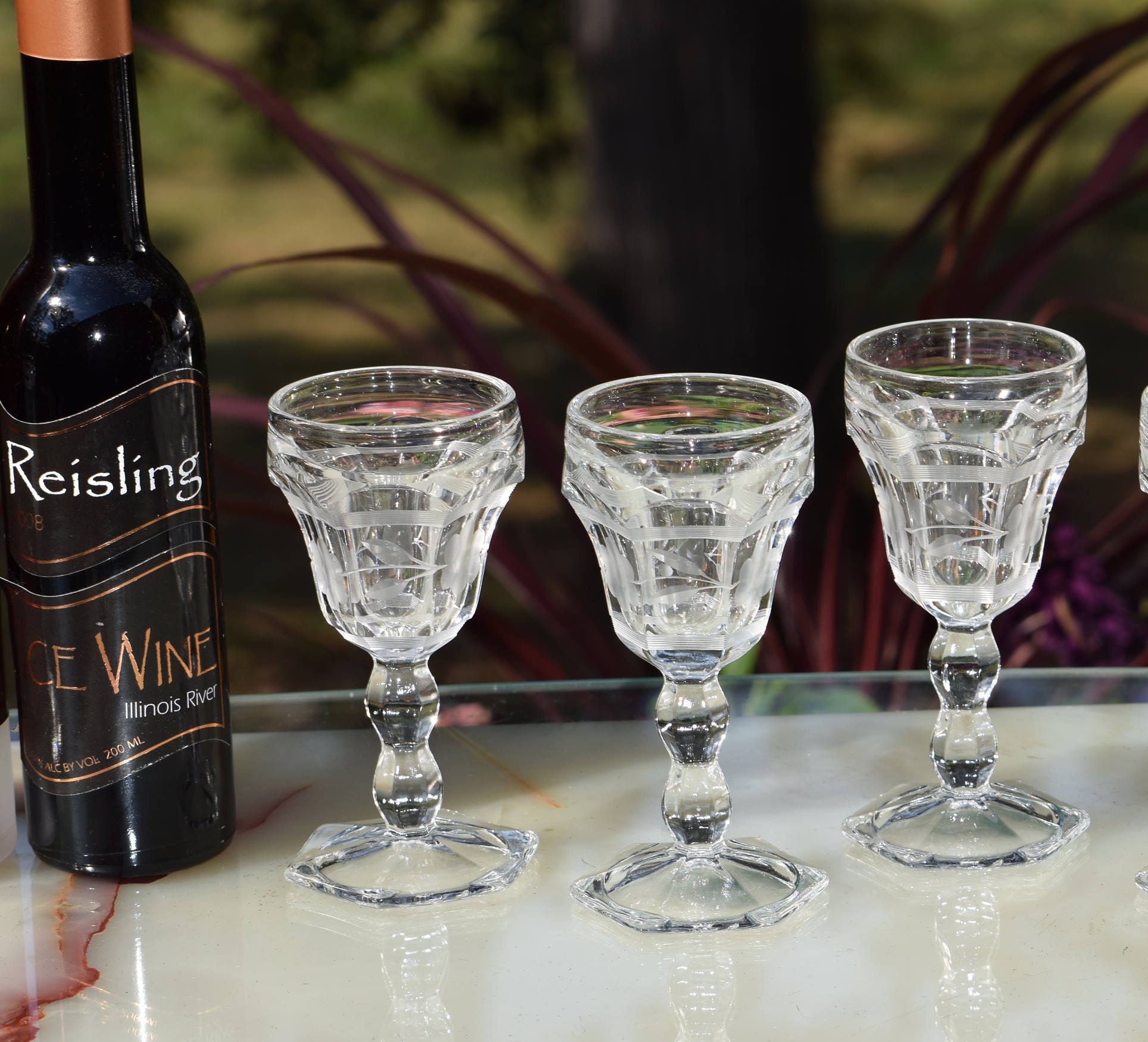 RESERVED NINA Vintage Etched Wine Liquor CORDIAL Glasses, Set of 6