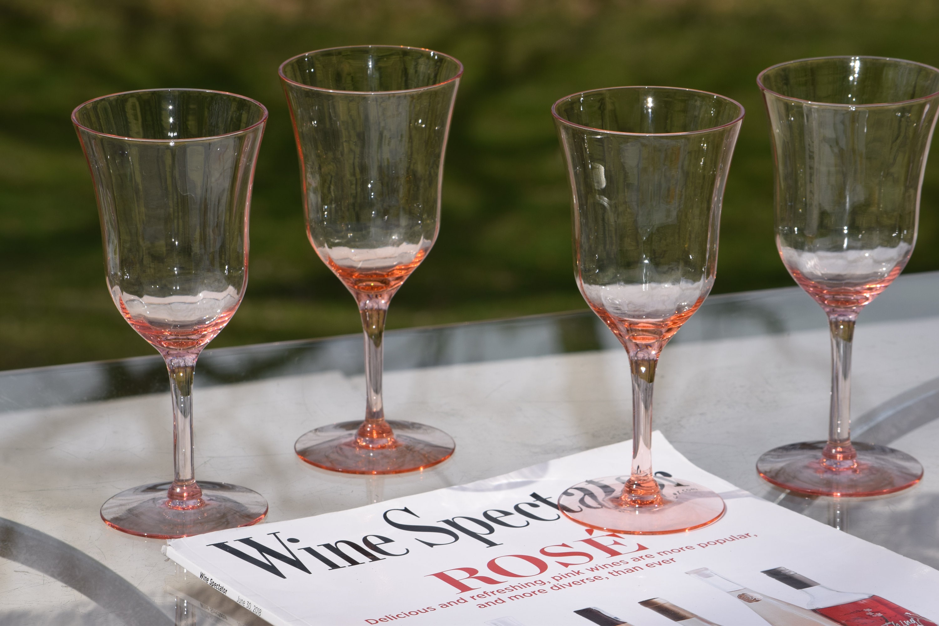 Symphony swirl optic pattern drinking glasses set of 8, vintage Wheaton  rose pink glass tumblers