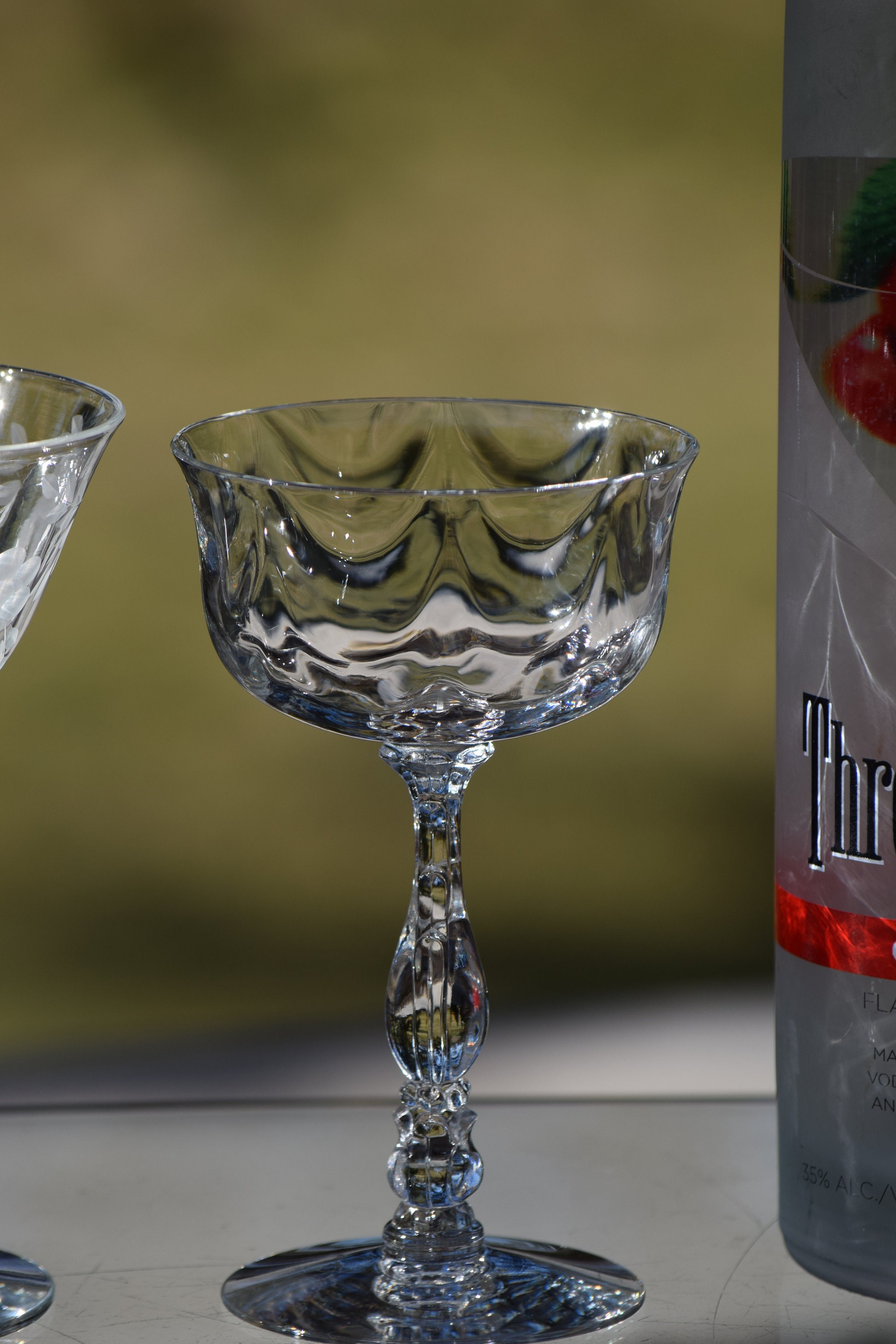 4 Vintage Etched Cocktail Martini Glasses, Set of 4 MisMatched Mixed